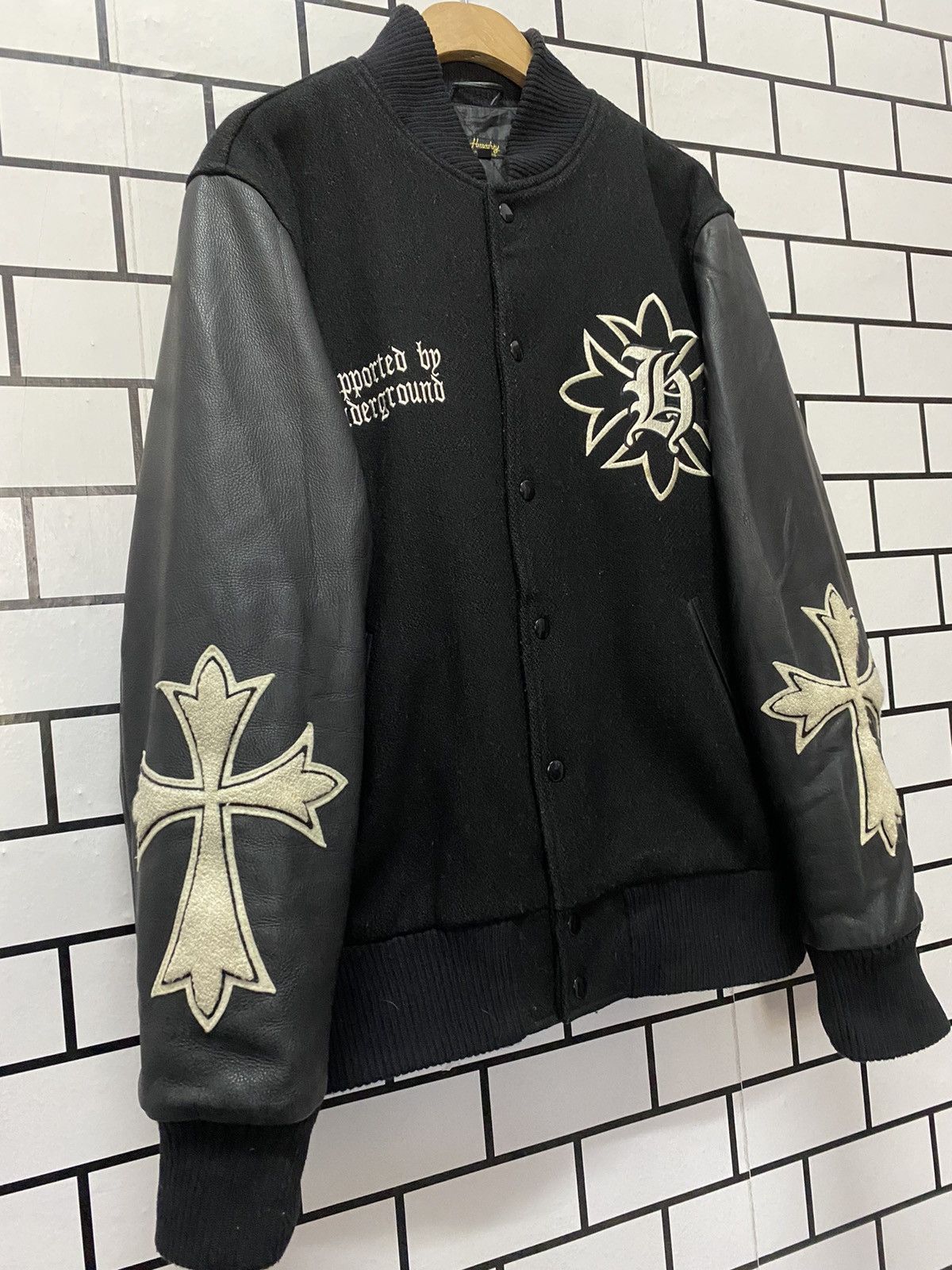 Japanese Brand Vintage Haughty Japan Cross Skull Leather Varsity Jacket Size US L / EU 52-54 / 3 - 9 Thumbnail