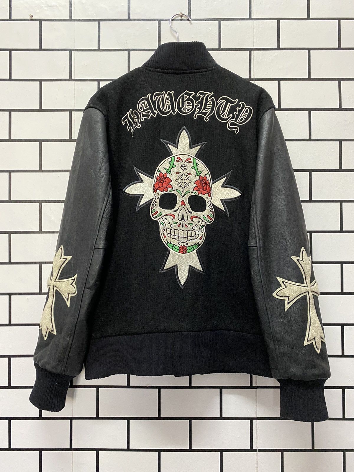 Japanese Brand Vintage Haughty Japan Cross Skull Leather Varsity Jacket Size US L / EU 52-54 / 3 - 1 Thumbnail