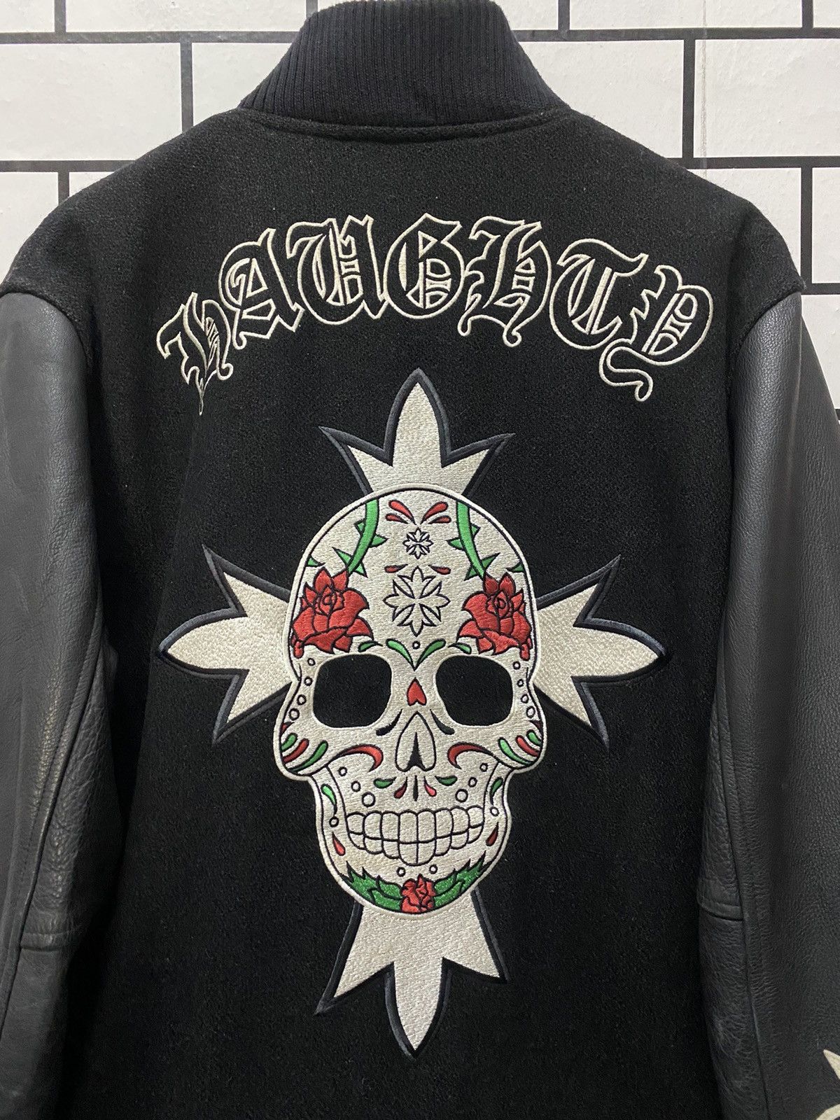 Japanese Brand Vintage Haughty Japan Cross Skull Leather Varsity Jacket Size US L / EU 52-54 / 3 - 5 Thumbnail