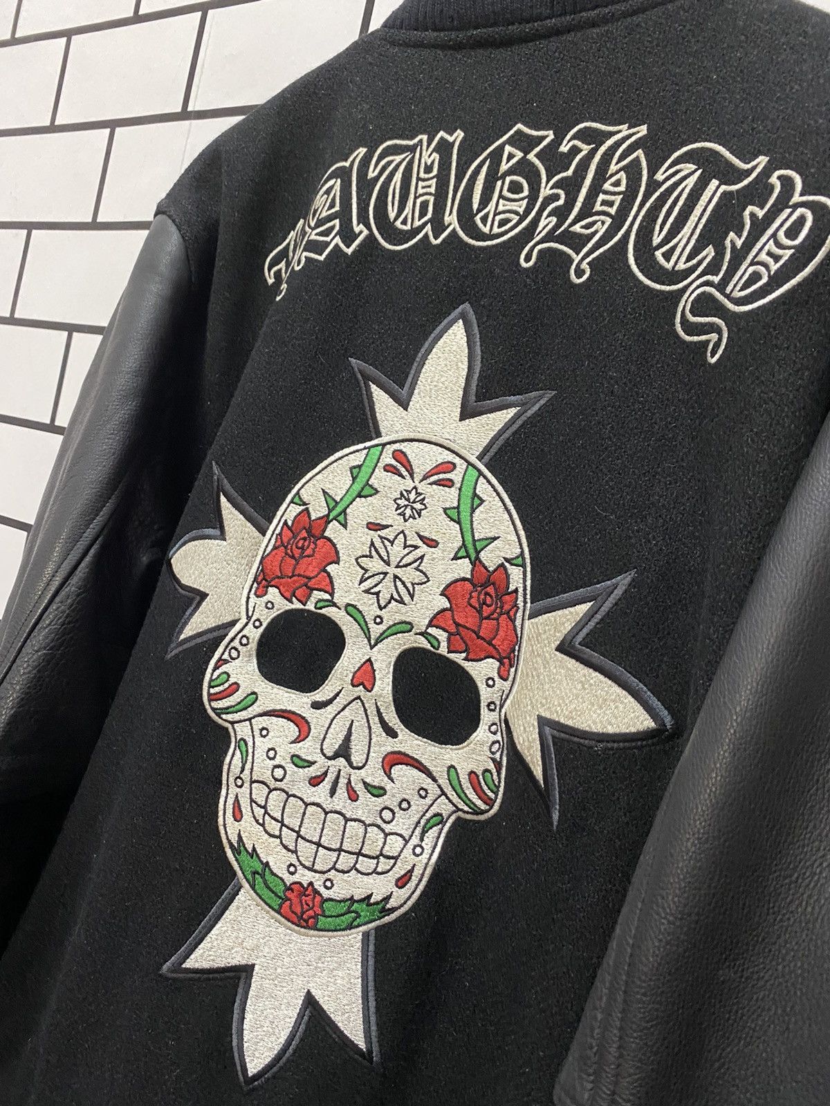 Japanese Brand Vintage Haughty Japan Cross Skull Leather Varsity Jacket Size US L / EU 52-54 / 3 - 6 Thumbnail
