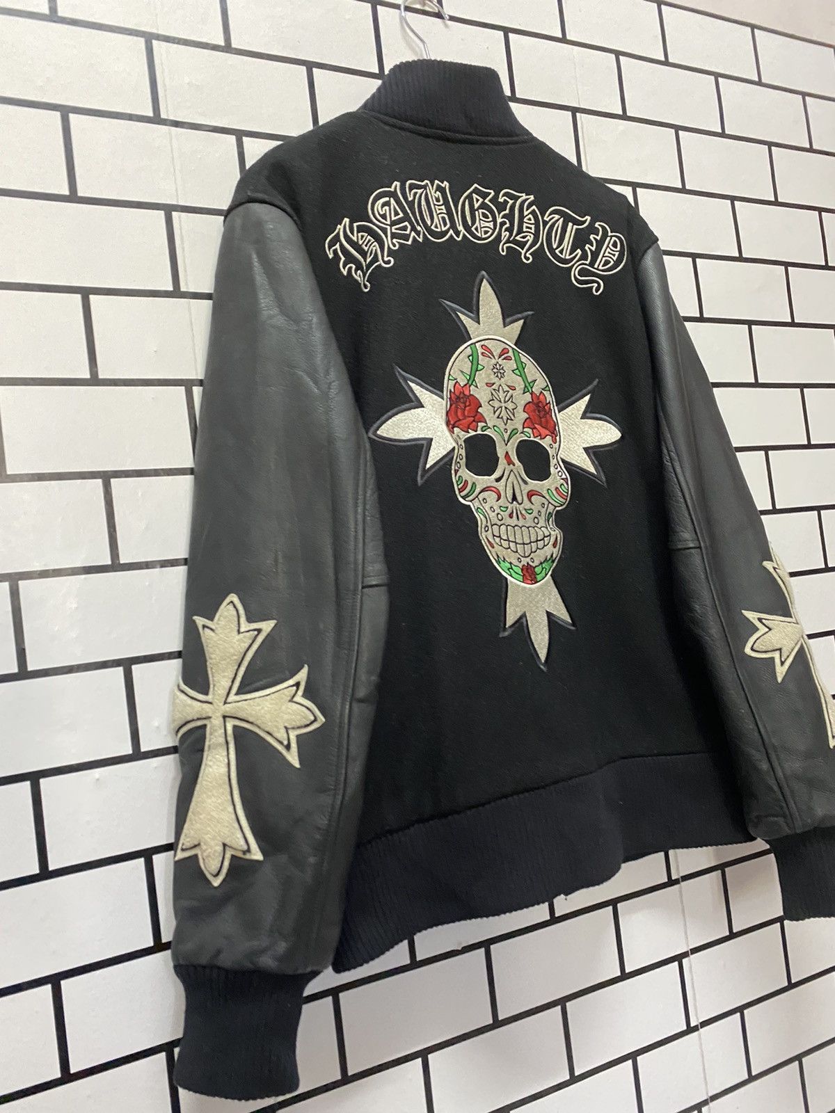 Japanese Brand Vintage Haughty Japan Cross Skull Leather Varsity Jacket Size US L / EU 52-54 / 3 - 4 Thumbnail