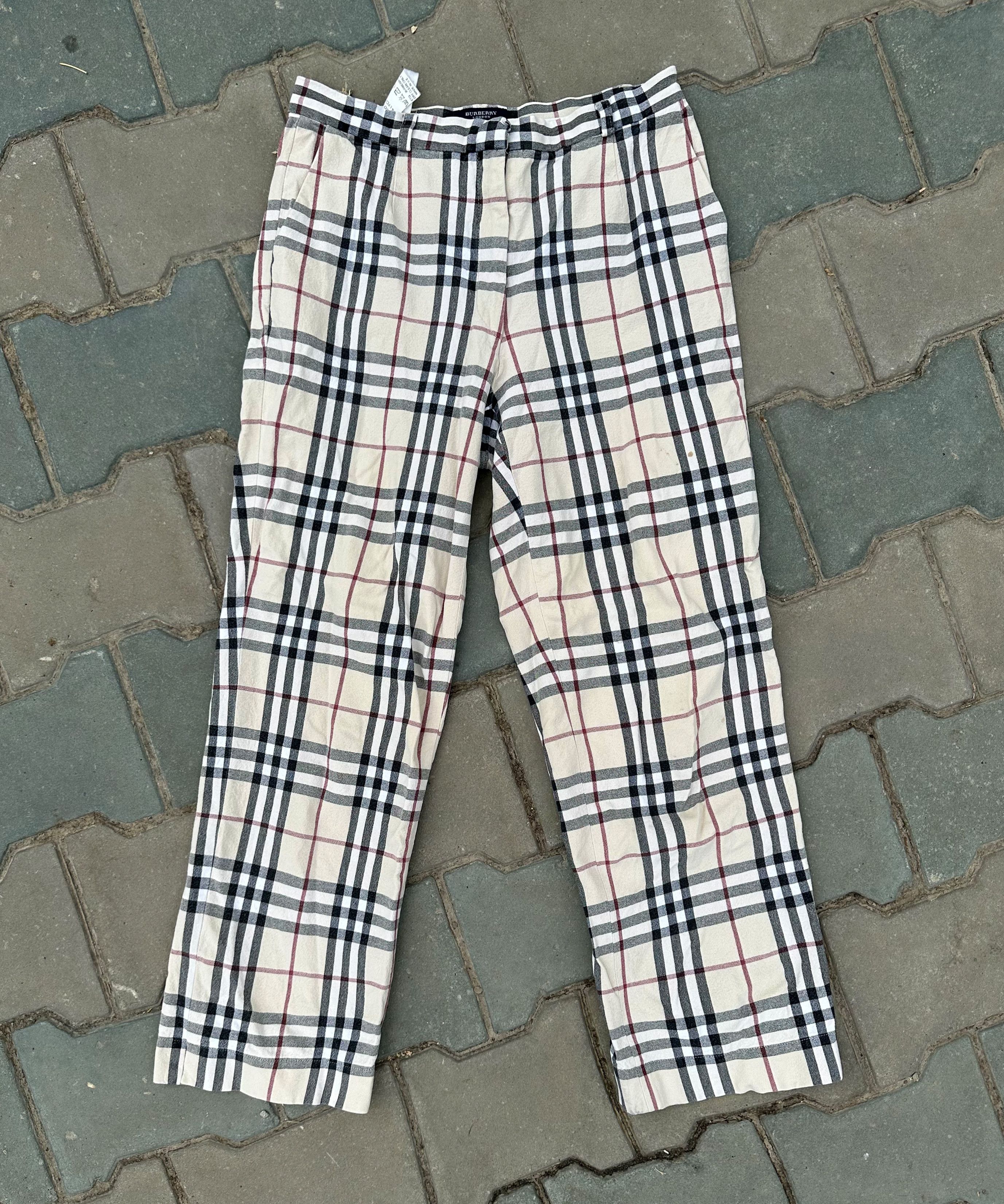 BURBERRY Cropped Pants Nova Check Trousers Beige White Bottoms