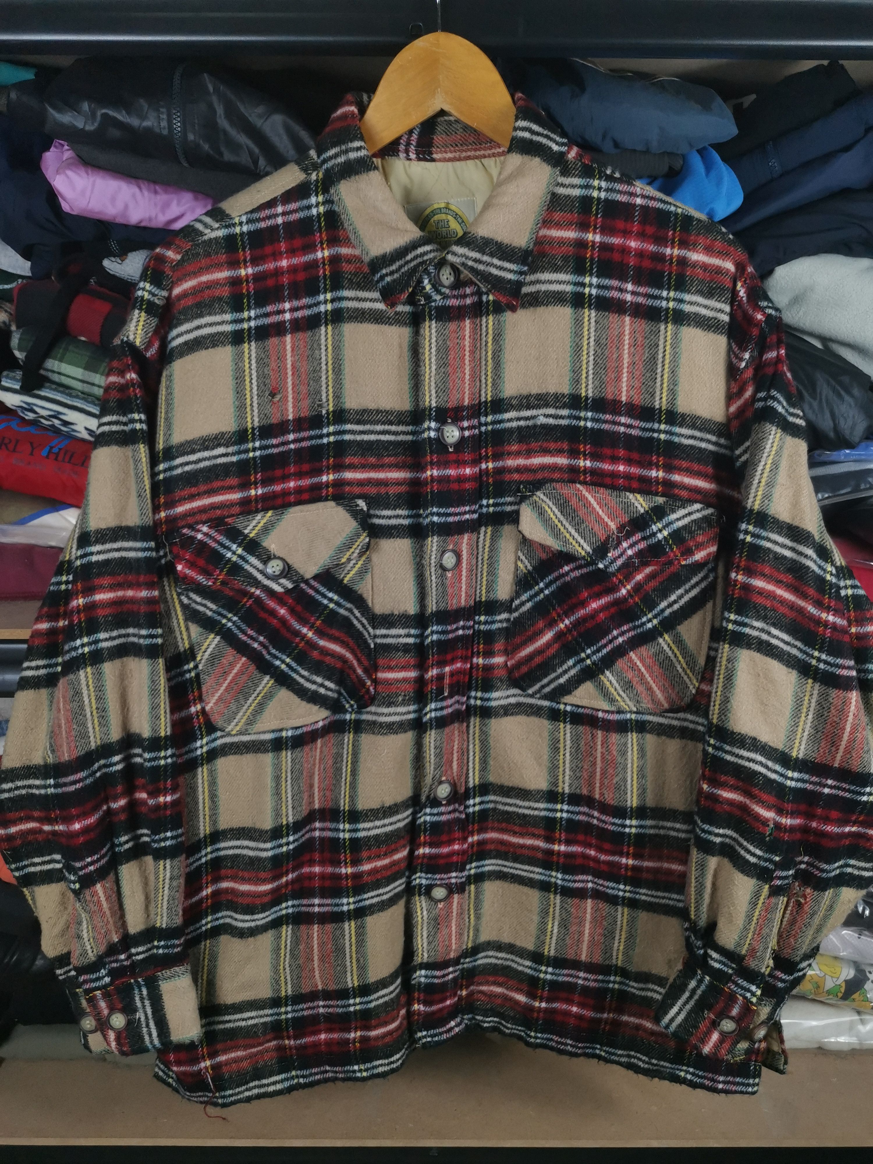 image of Vintage Wool Flannel Shirt Jacket By John Henry Distressed, Men's (Size Medium)
