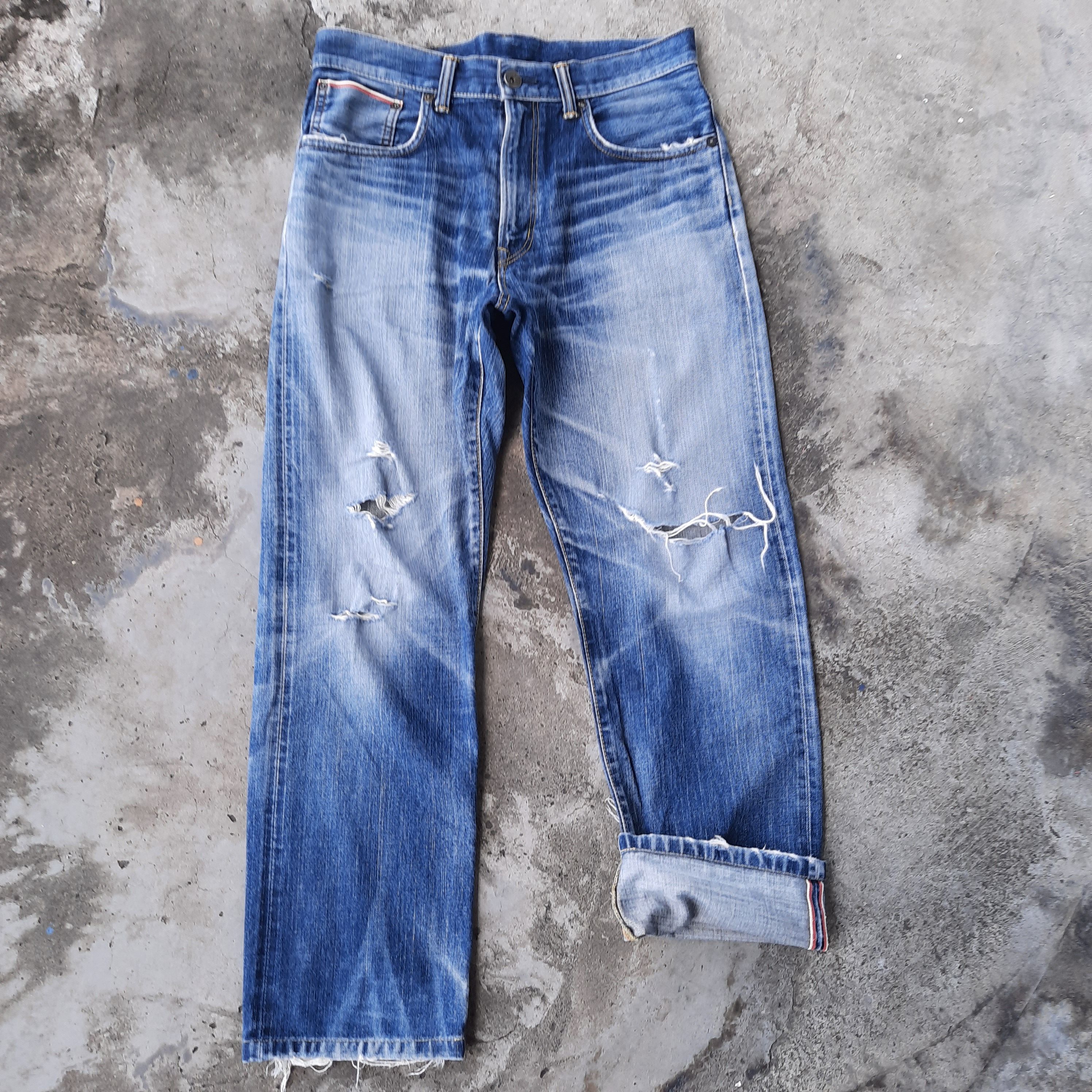 Edwin × Japanese Brand Edwin 505z Selvedge Buckle Distressed Denim Size US 33 - 4 Thumbnail