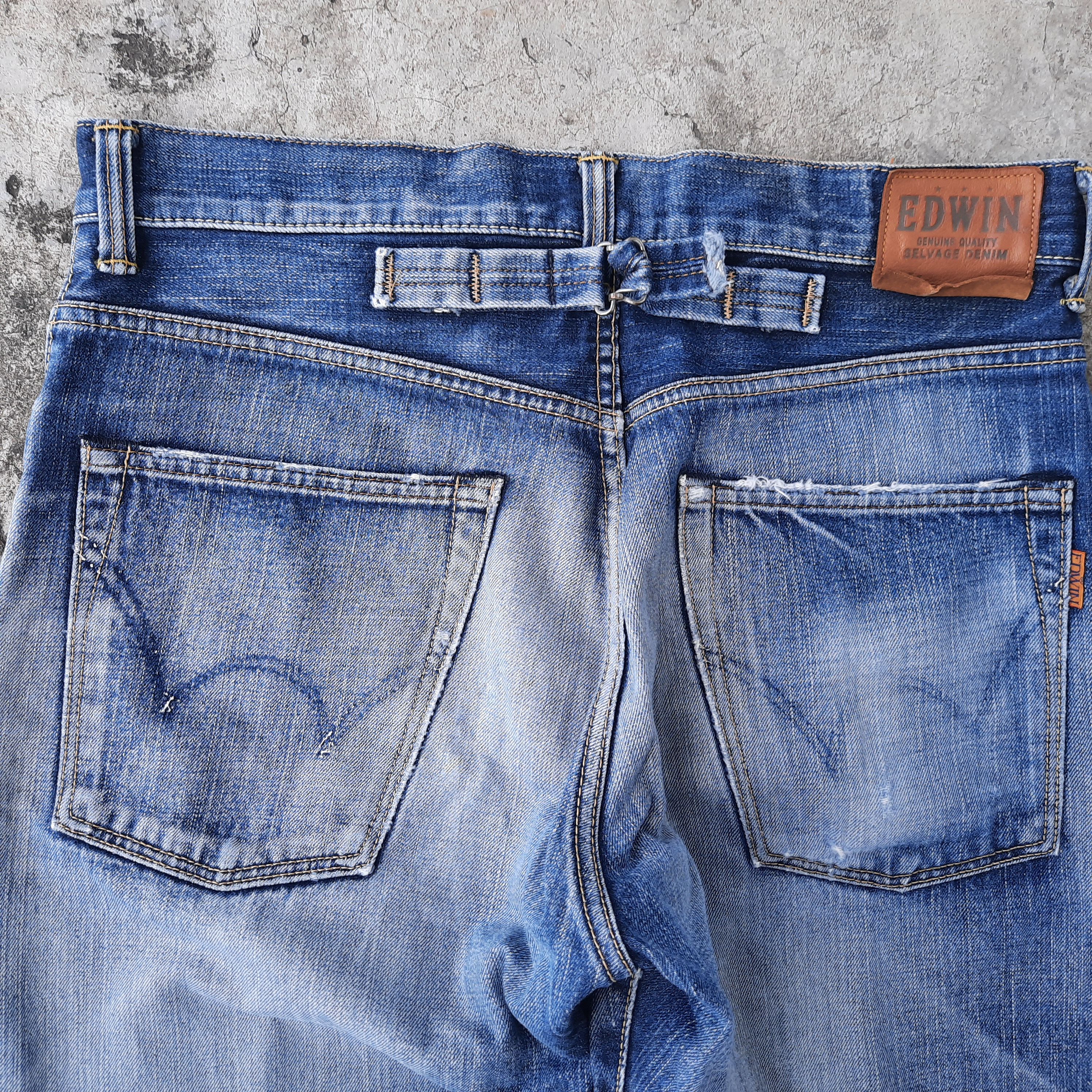 Edwin × Japanese Brand Edwin 505z Selvedge Buckle Distressed Denim Size US 33 - 2 Thumbnail