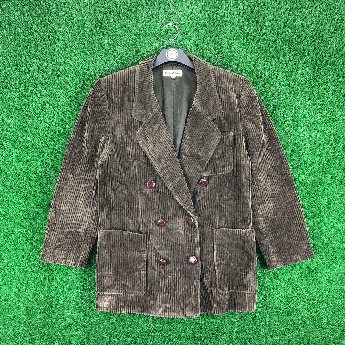 Japanese Brand Vintage Coduroy Pea Coat Double Breasted by Bell Milan Size US S / EU 44-46 / 1 - 1 Thumbnail