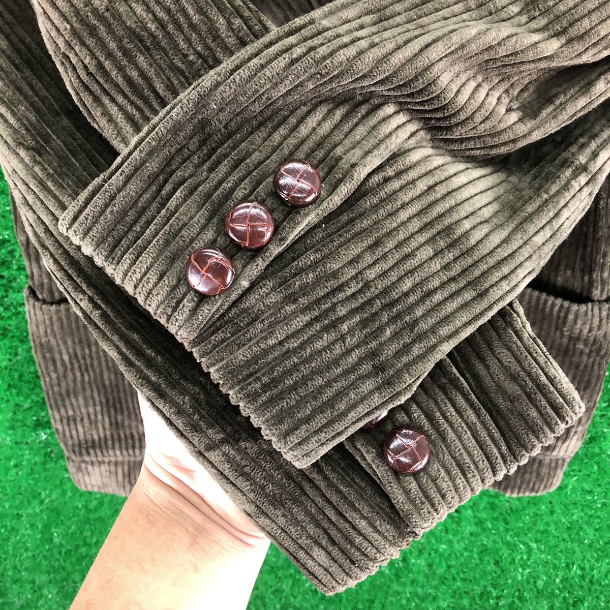 Japanese Brand Vintage Coduroy Pea Coat Double Breasted by Bell Milan Size US S / EU 44-46 / 1 - 11 Thumbnail
