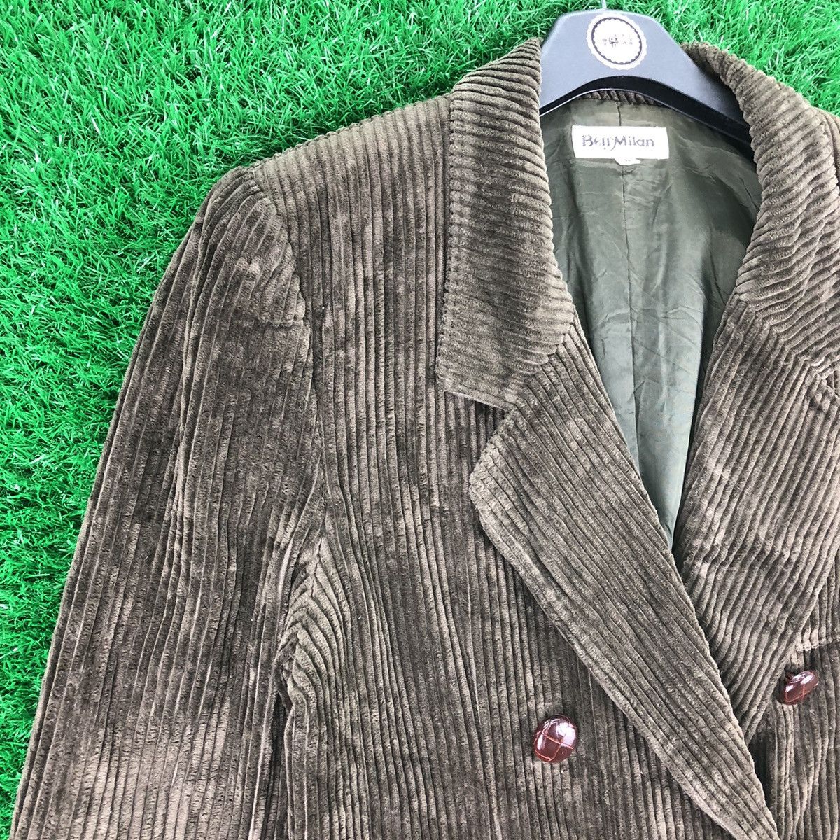 Japanese Brand Vintage Coduroy Pea Coat Double Breasted by Bell Milan Size US S / EU 44-46 / 1 - 2 Thumbnail