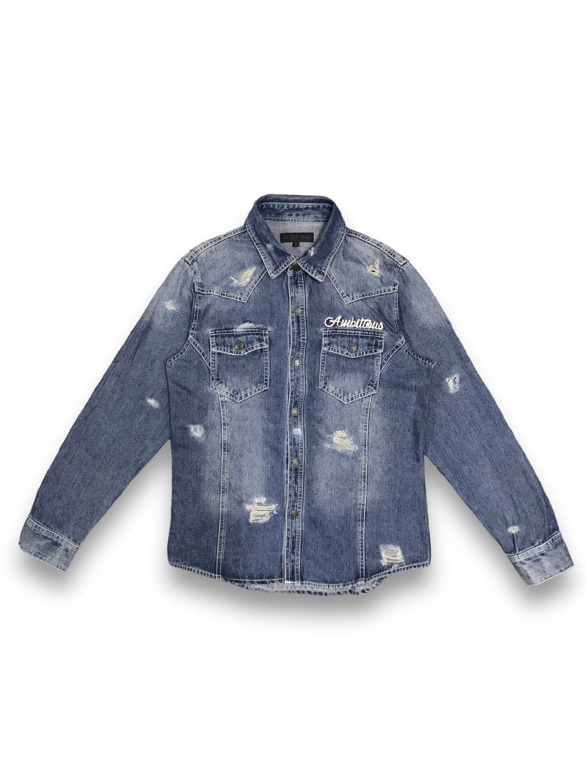In The Attic In The Attic Button Up Distressed Punk Style Denim Shirt Size US S / EU 44-46 / 1 - 1 Thumbnail