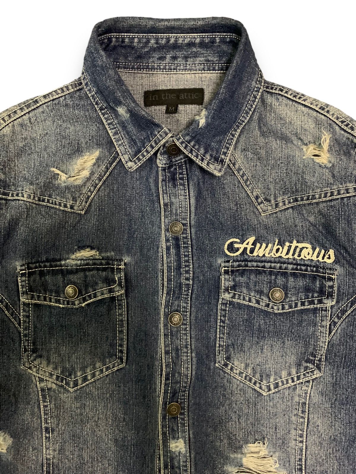 In The Attic In The Attic Button Up Distressed Punk Style Denim Shirt Size US S / EU 44-46 / 1 - 5 Thumbnail