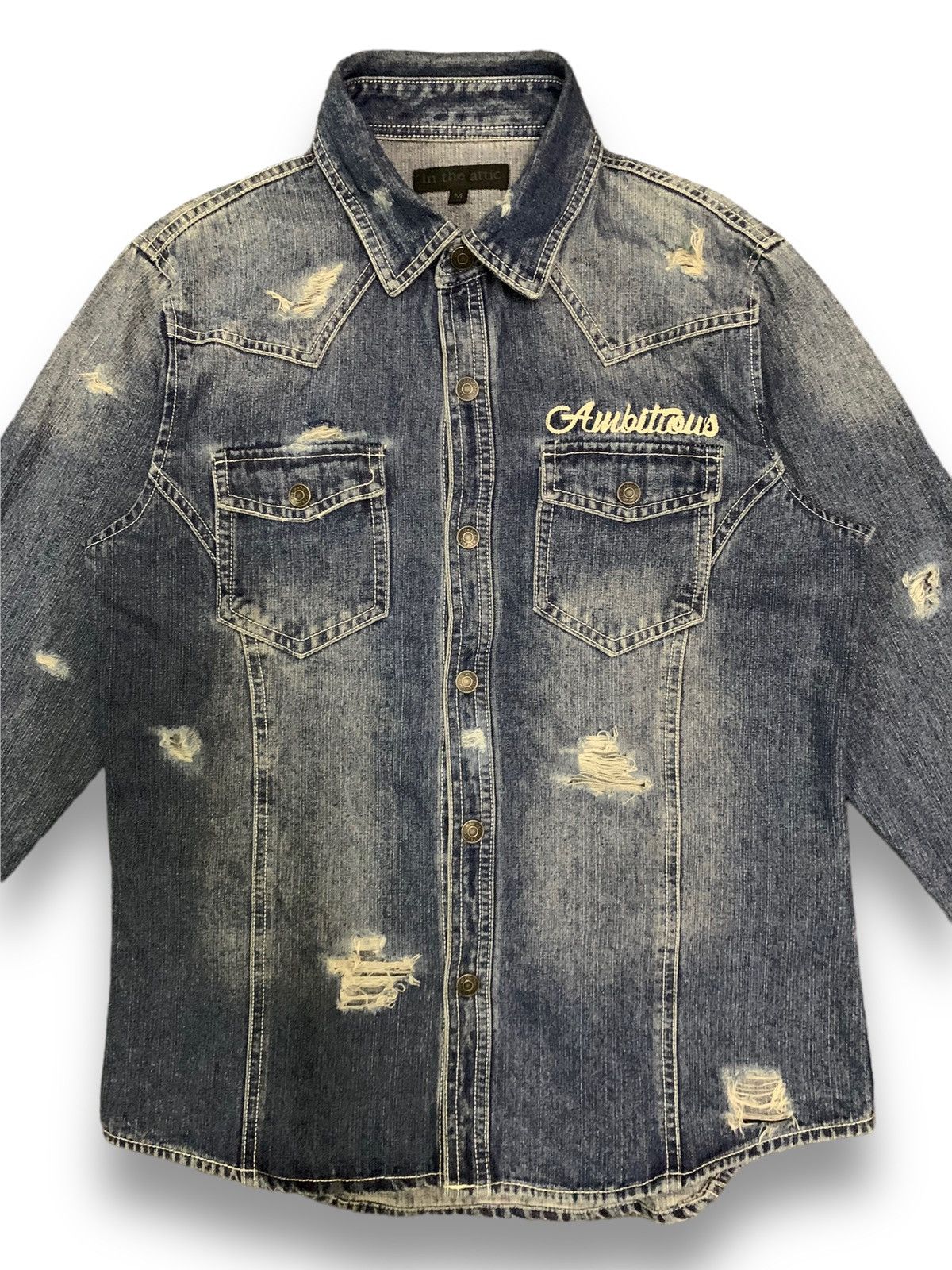 In The Attic In The Attic Button Up Distressed Punk Style Denim Shirt Size US S / EU 44-46 / 1 - 4 Thumbnail
