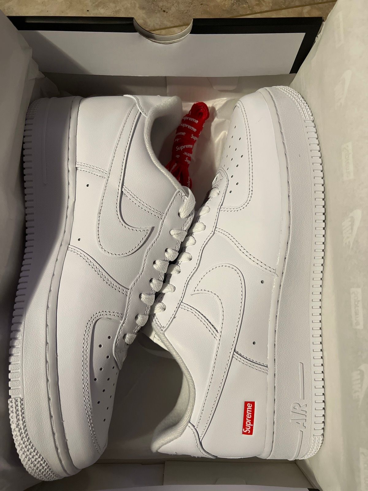 Pre-owned Nike X Supreme Nike Supreme Air Force One's Size 11 White Shoes In Black