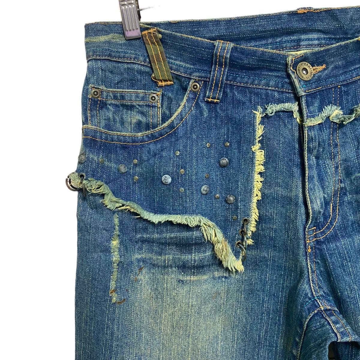 Japanese Brand Japanese Brand Gumu Denim Pierce Studded Ring Jeans Size US 33 - 5 Thumbnail