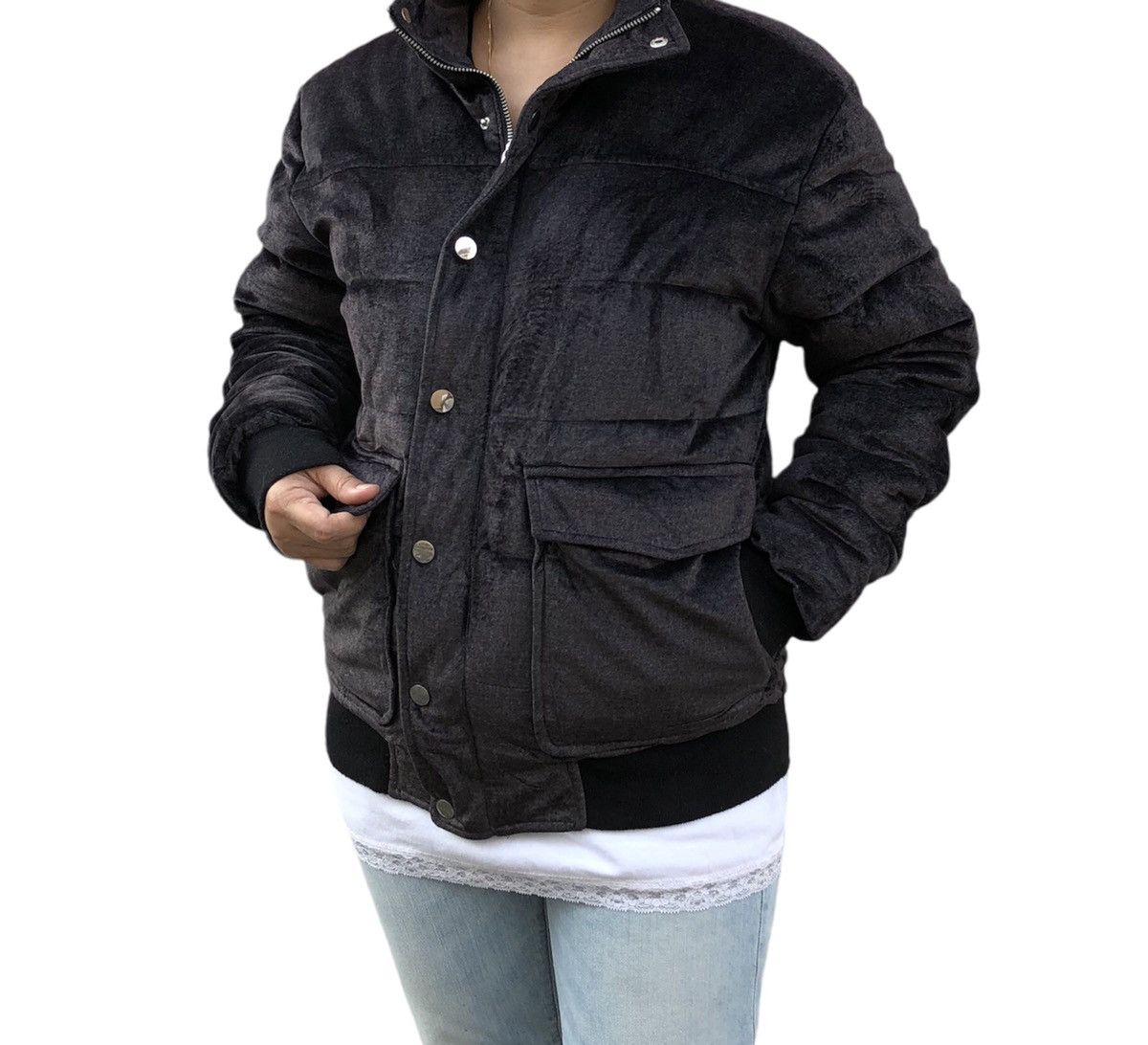 Zara Zara Women Black Velvet Puffer Jacket Size ONE SIZE - 11 Thumbnail