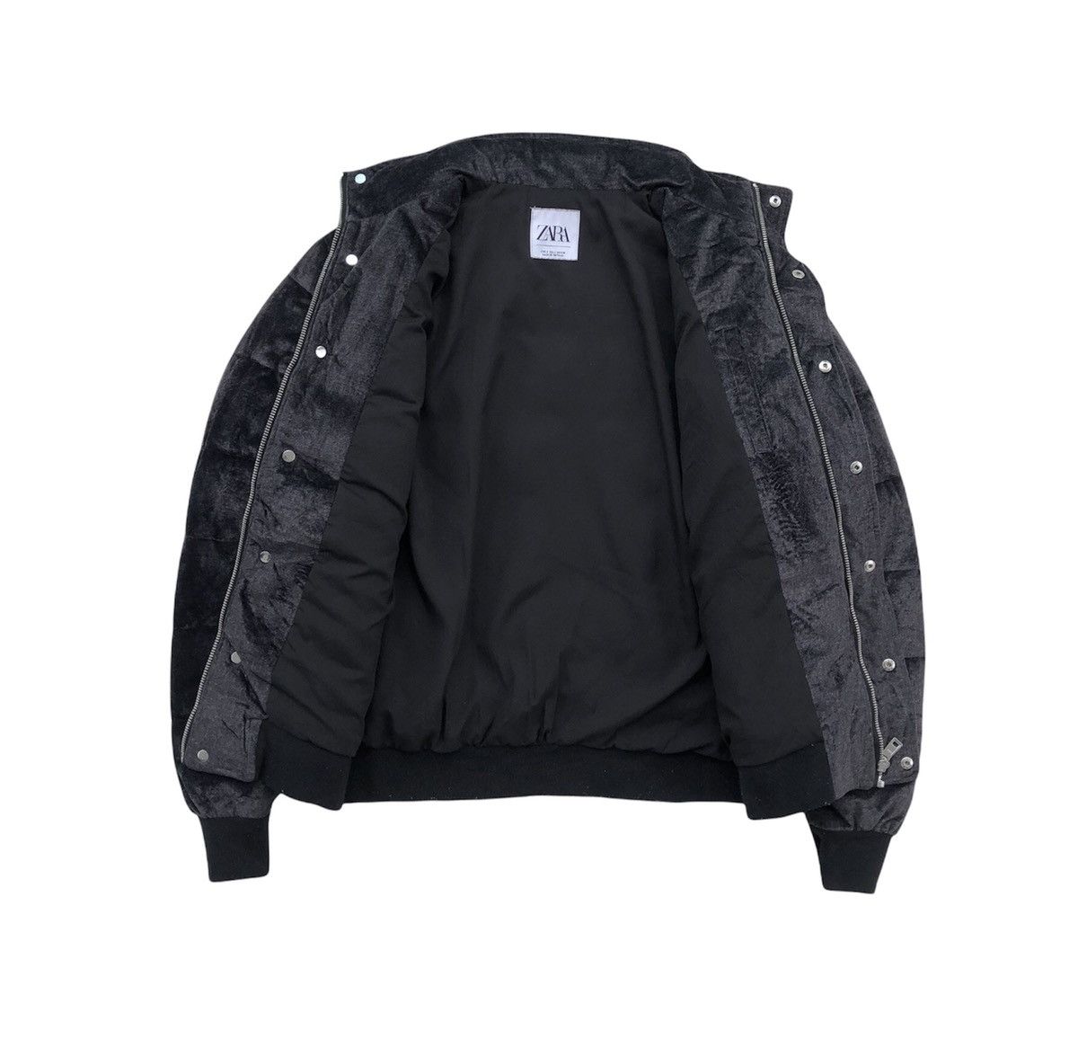 Zara Zara Women Black Velvet Puffer Jacket Size ONE SIZE - 2 Thumbnail