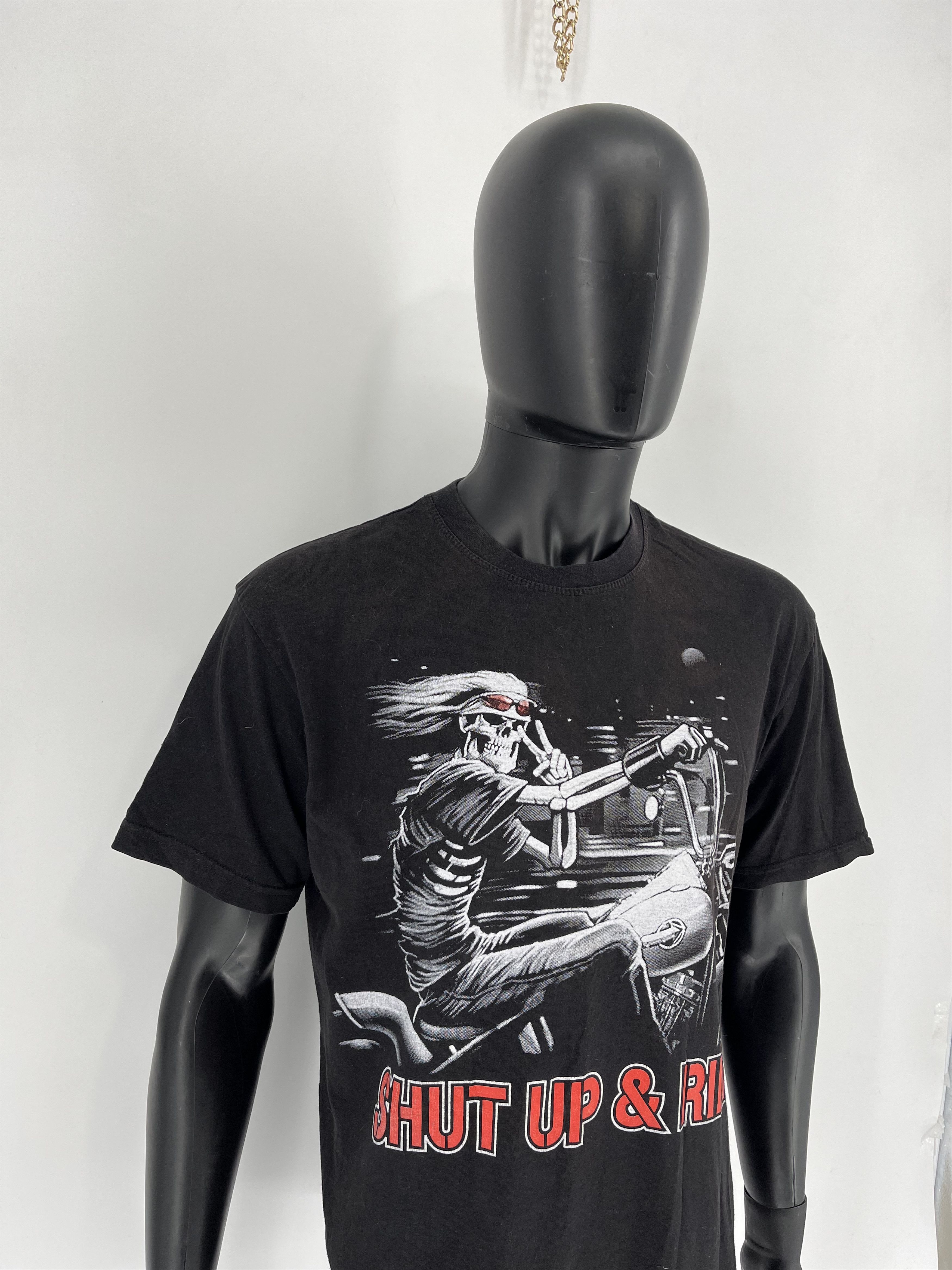 Harley Davidson Vintage 90s Skull on a Bike " SHUT UP RIDE " Horror Tee 90s Size US XL / EU 56 / 4 - 3 Thumbnail