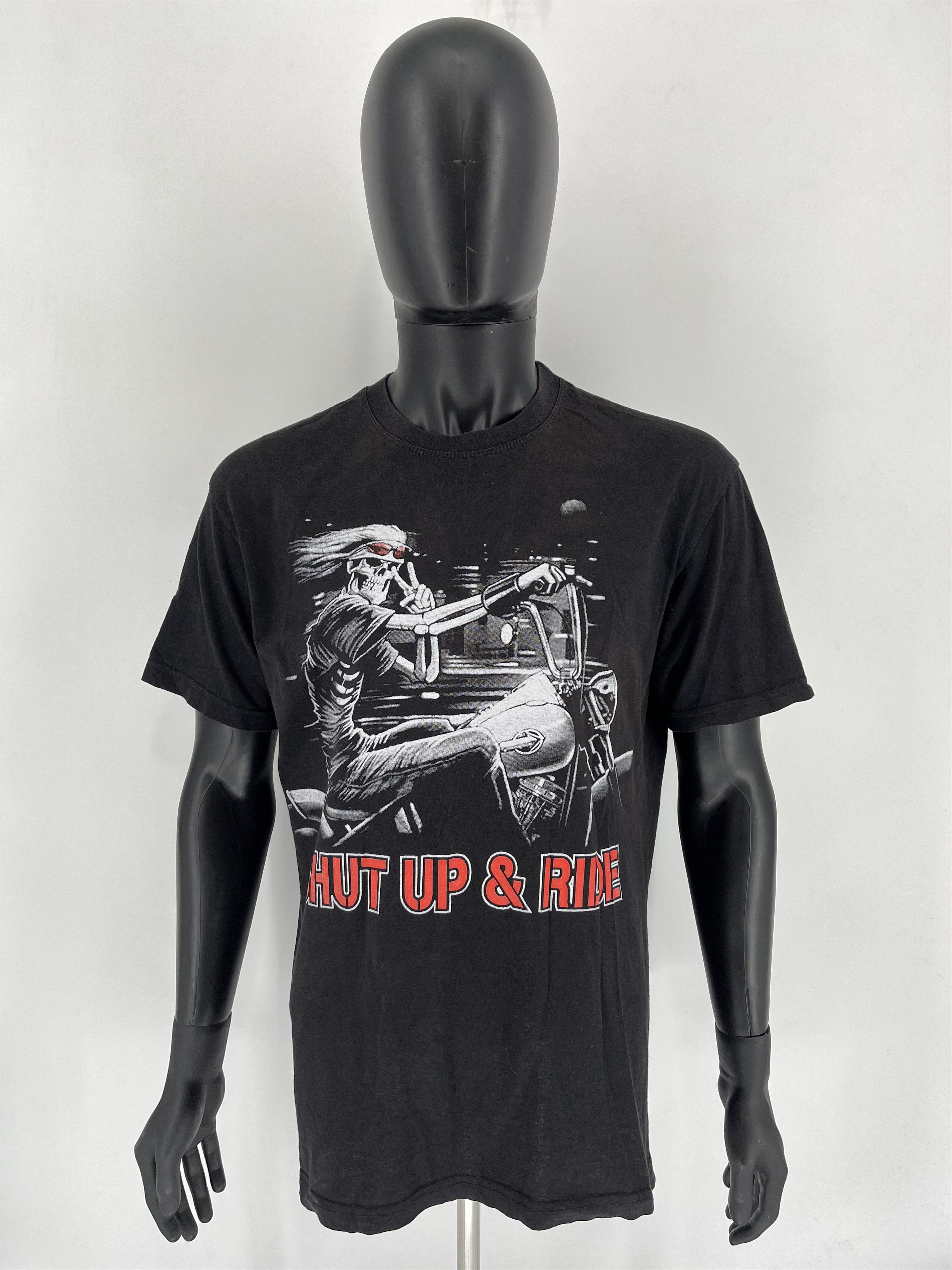 Harley Davidson Vintage 90s Skull on a Bike " SHUT UP RIDE " Horror Tee 90s Size US XL / EU 56 / 4 - 2 Thumbnail