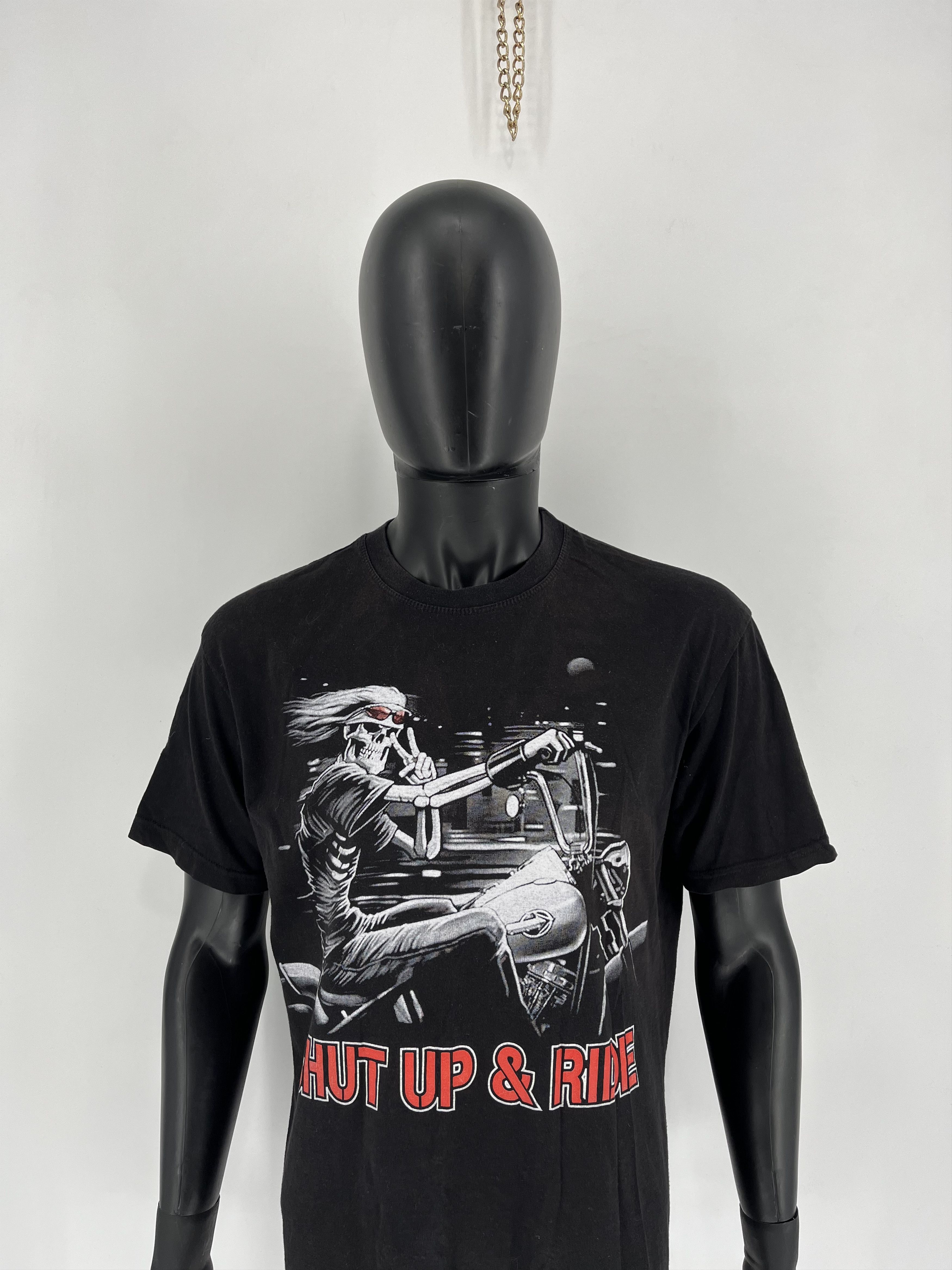 Harley Davidson Vintage 90s Skull on a Bike " SHUT UP RIDE " Horror Tee 90s Size US XL / EU 56 / 4 - 1 Thumbnail