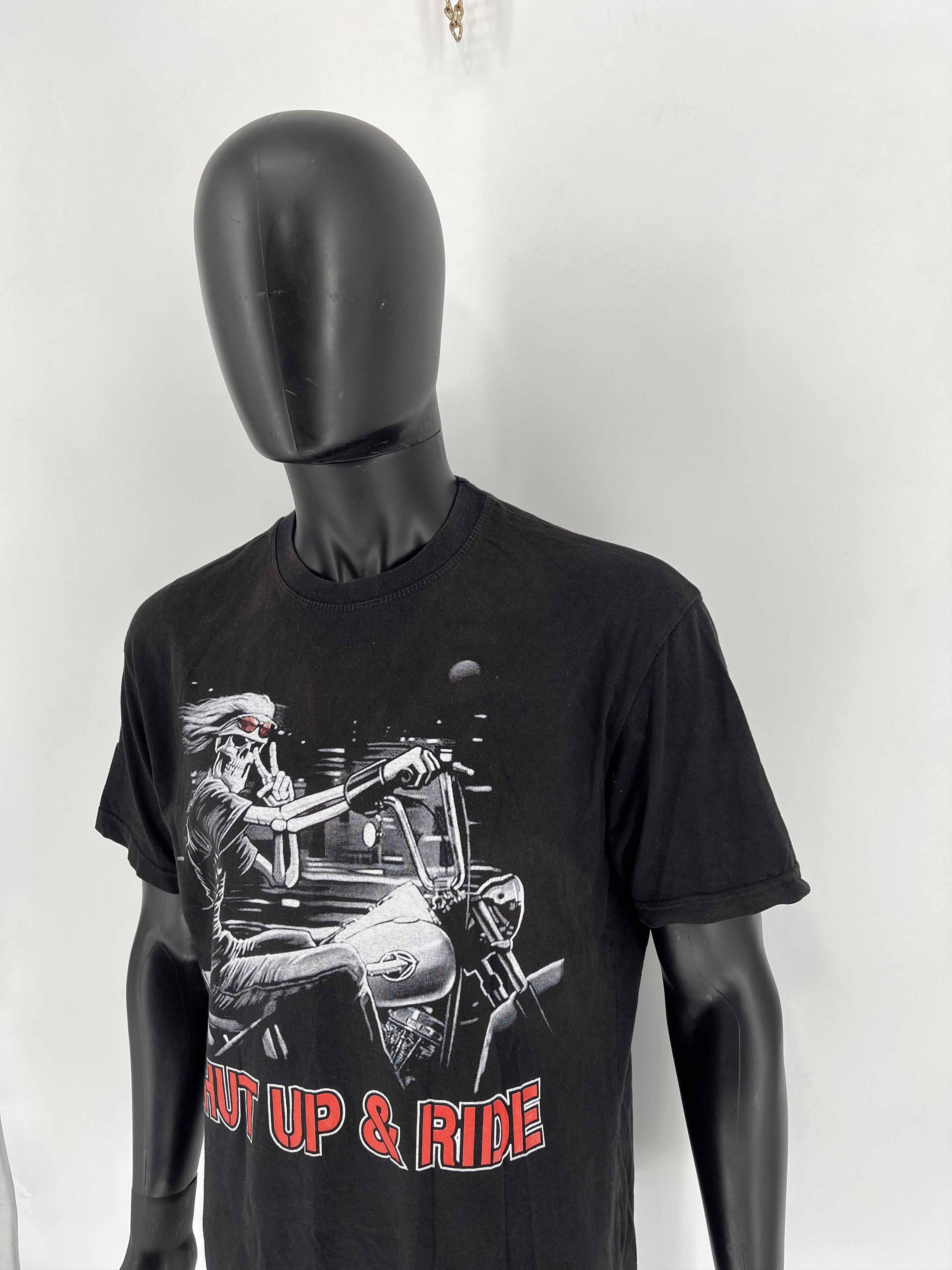 Harley Davidson Vintage 90s Skull on a Bike " SHUT UP RIDE " Horror Tee 90s Size US XL / EU 56 / 4 - 4 Thumbnail