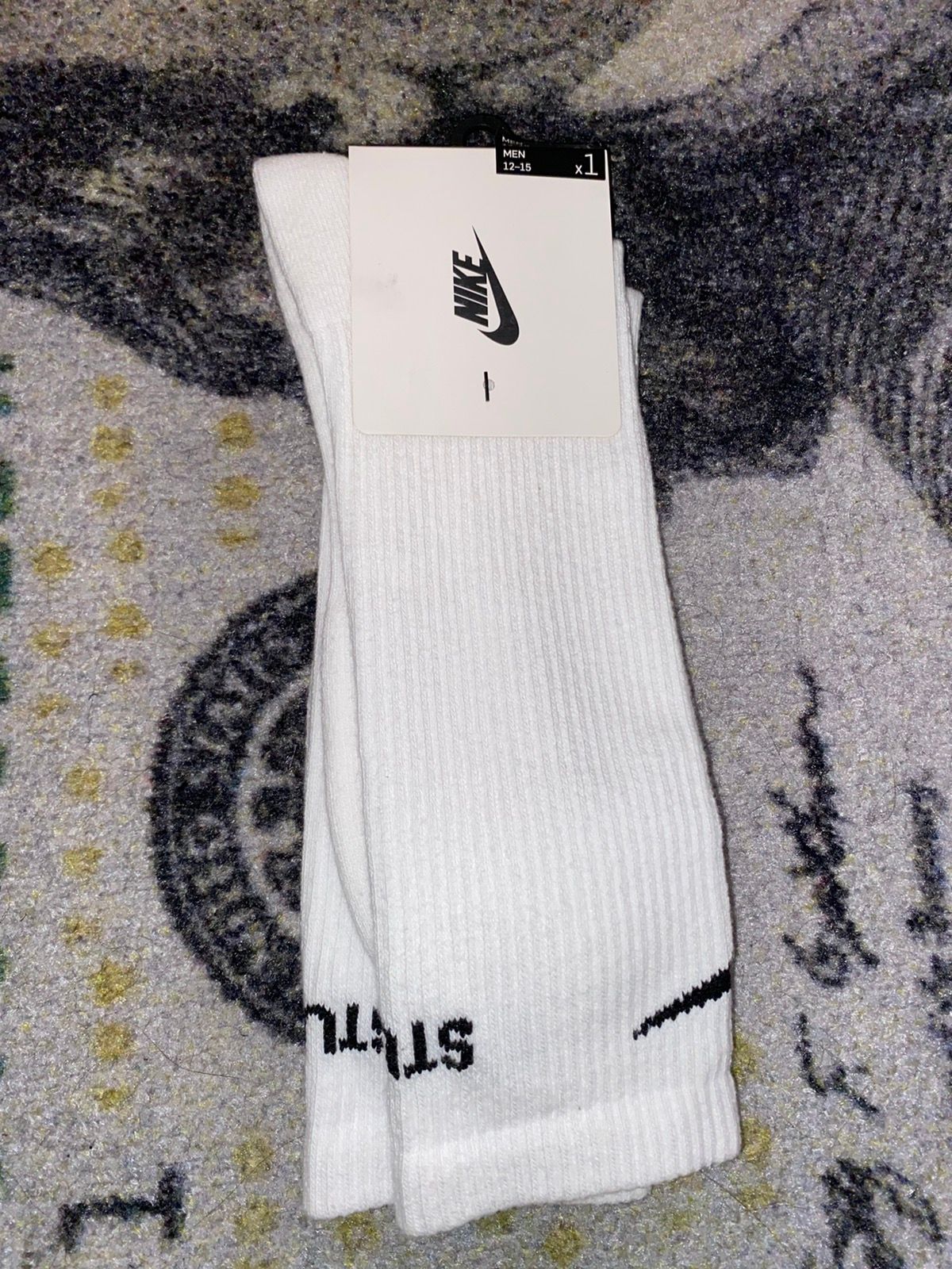 Pre-owned Nike X Stussy Nike Dri-fit Crew Socks (xlarge) In White Black