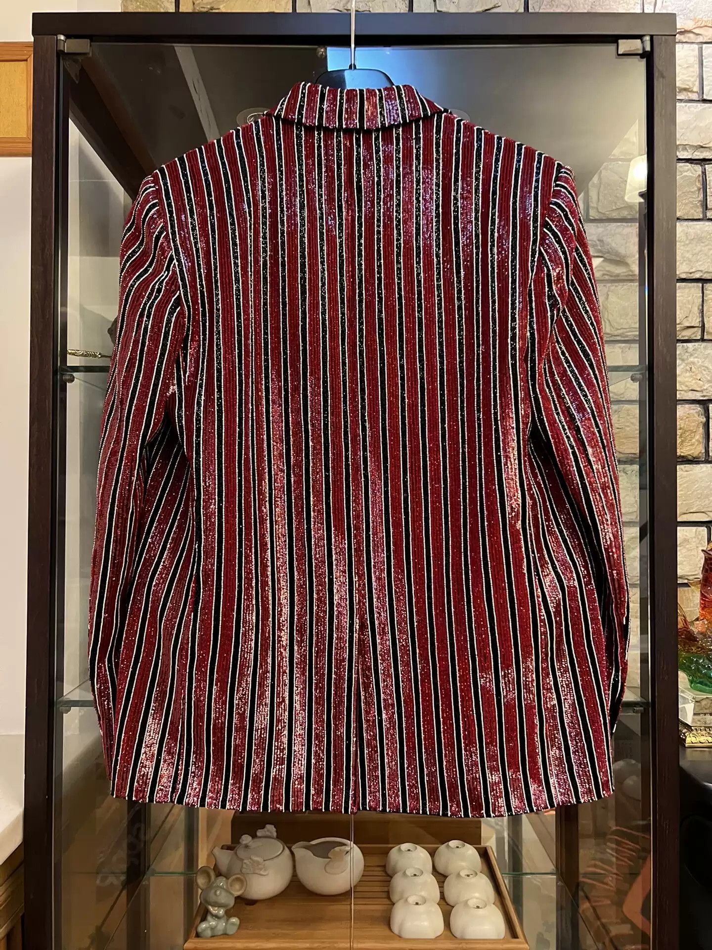 Yves Saint Laurent Archive 14Fw Black Red Sequins Strip Blazer Size 46 Size US M / EU 48-50 / 2 - 2 Thumbnail