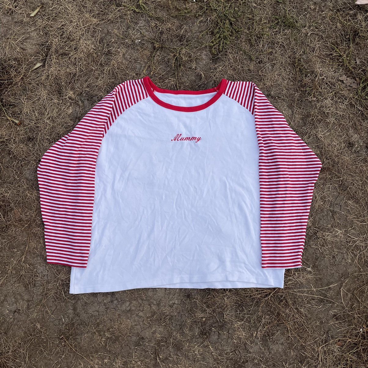 Vintage Vintage Y2K Striped Raglan Tee Preppy Pink White Grunge L Size L / US 10 / IT 46 - 1 Thumbnail