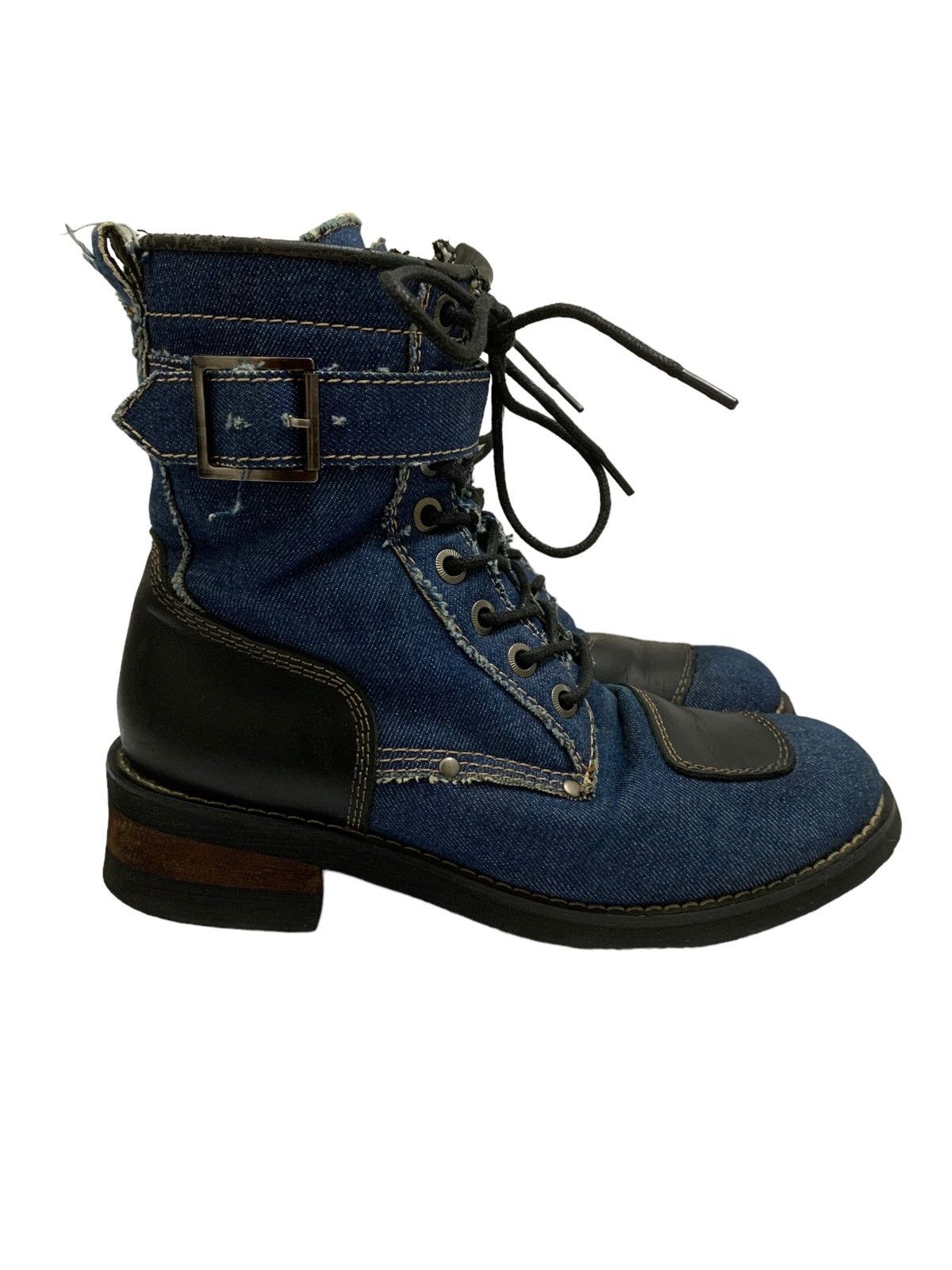 If Six Was Nine Vintage Distressed Cut Denim Fullgate Shoesmakers Boots Size US 7.5 / EU 40-41 - 4 Thumbnail