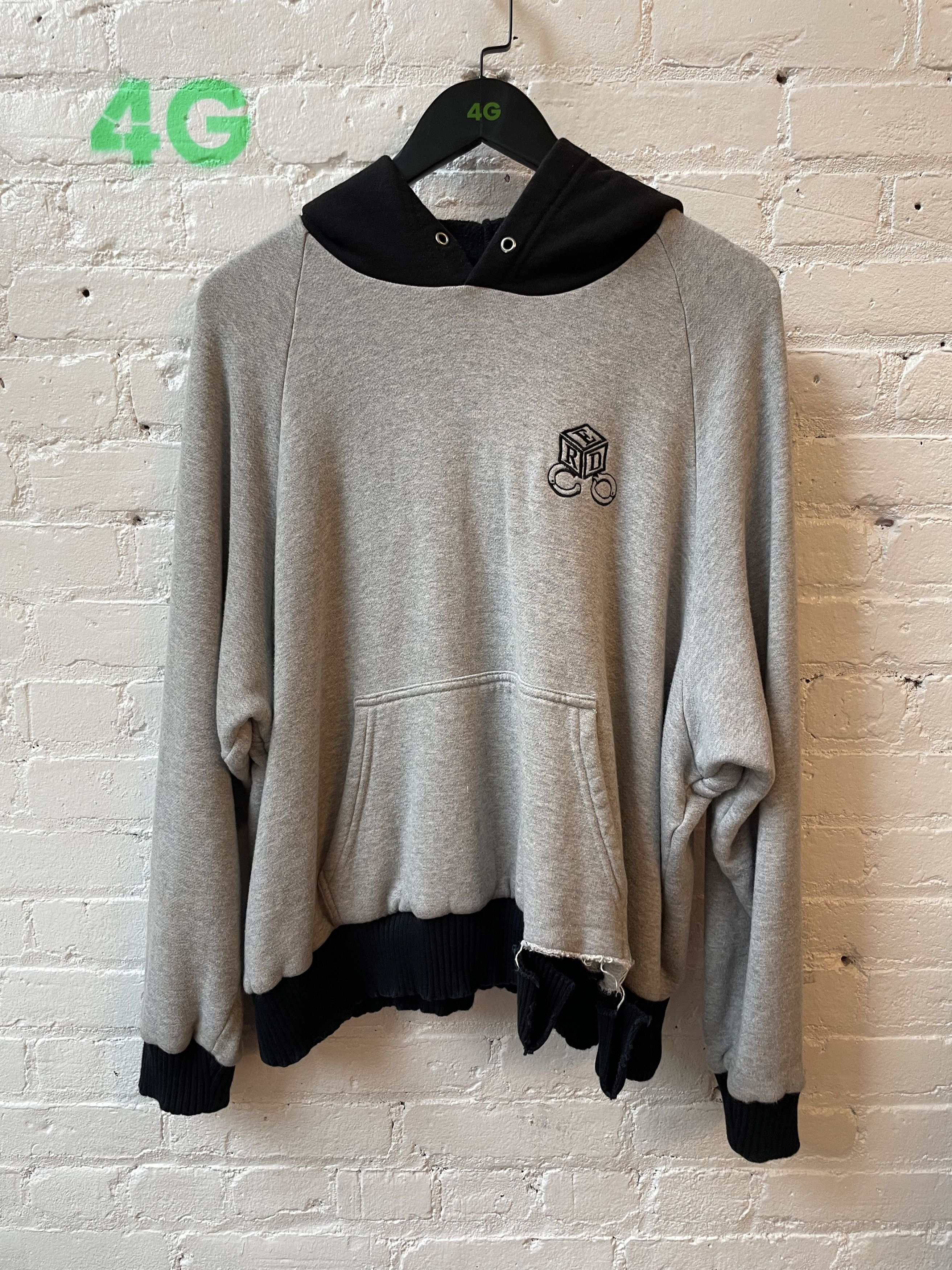 image of Enfants Riches Deprimes Erd Baby Block Raglan Thrashed Hoodie in Grey Black, Men's (Size Medium)