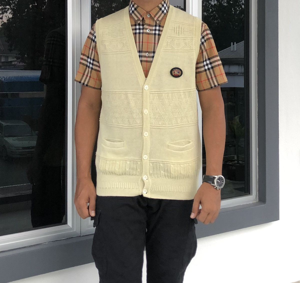 Burberry Burberrys Sport Knitted Suit Vest Pattern Jacket Size US L / EU 52-54 / 3 - 1 Thumbnail