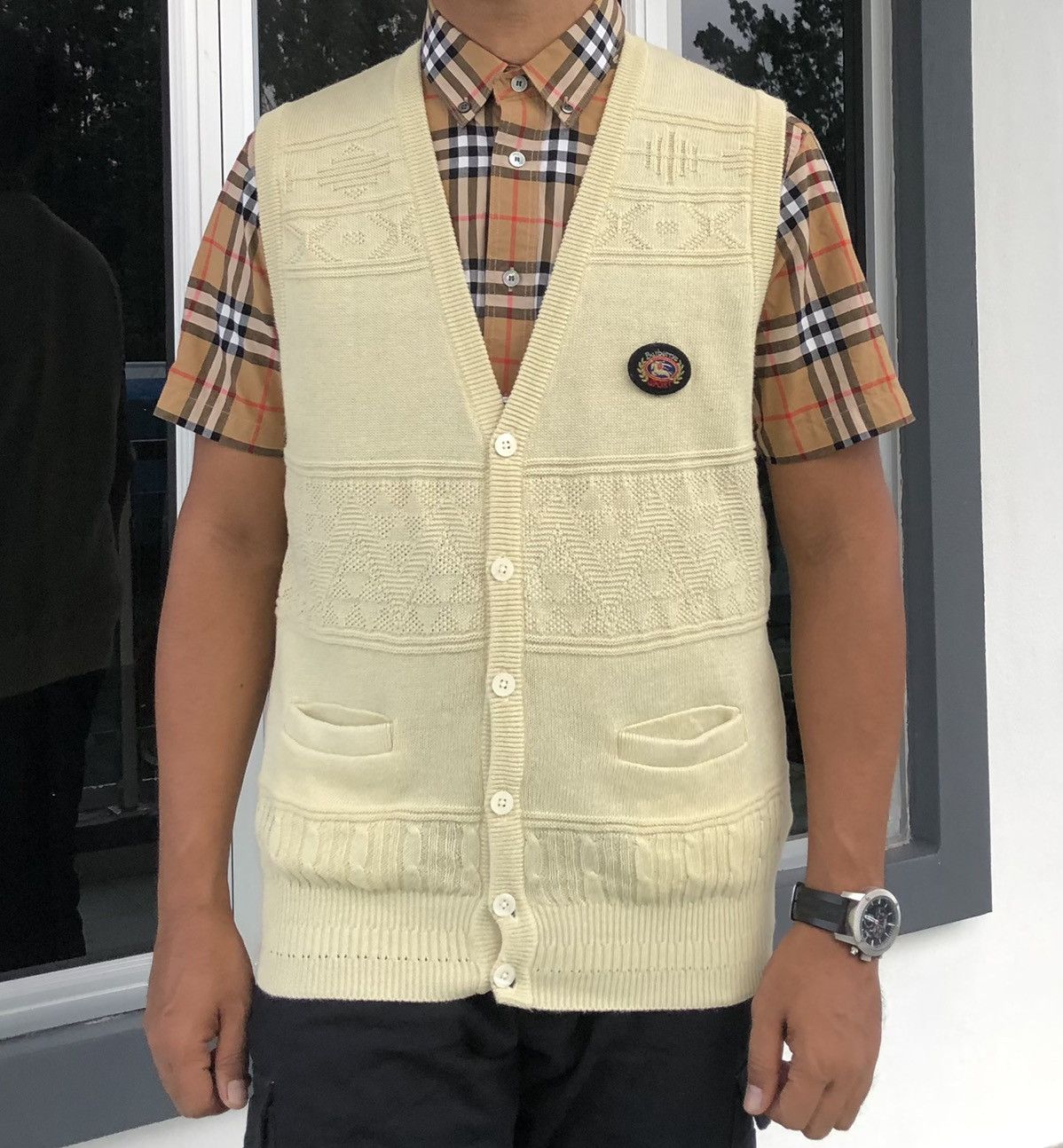 Burberry Burberrys Sport Knitted Suit Vest Pattern Jacket Size US L / EU 52-54 / 3 - 3 Thumbnail