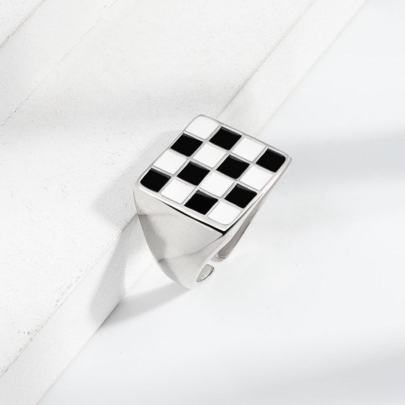 Jewelry Creative Unique Black White Grid Rings Size ONE SIZE - 4 Thumbnail