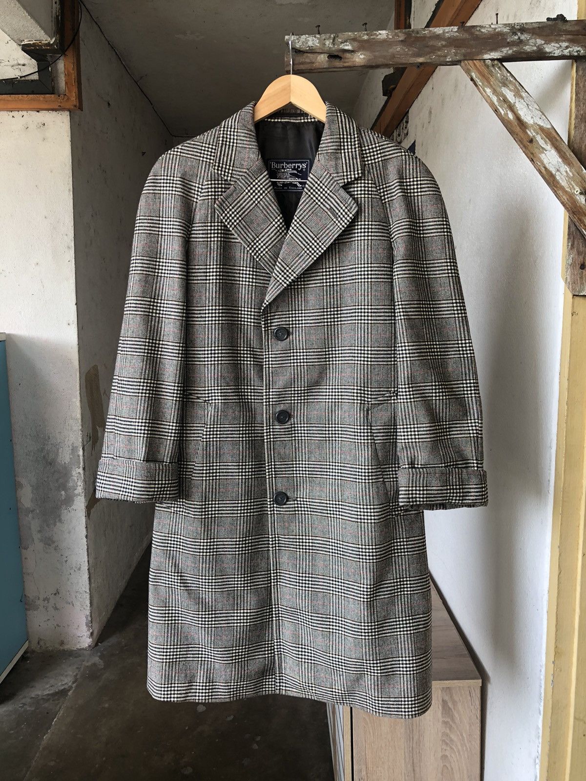 image of Vintage 90's Burberry Nova Check Wool/cashmere Coat Jackets in Grey, Men's (Size Small)