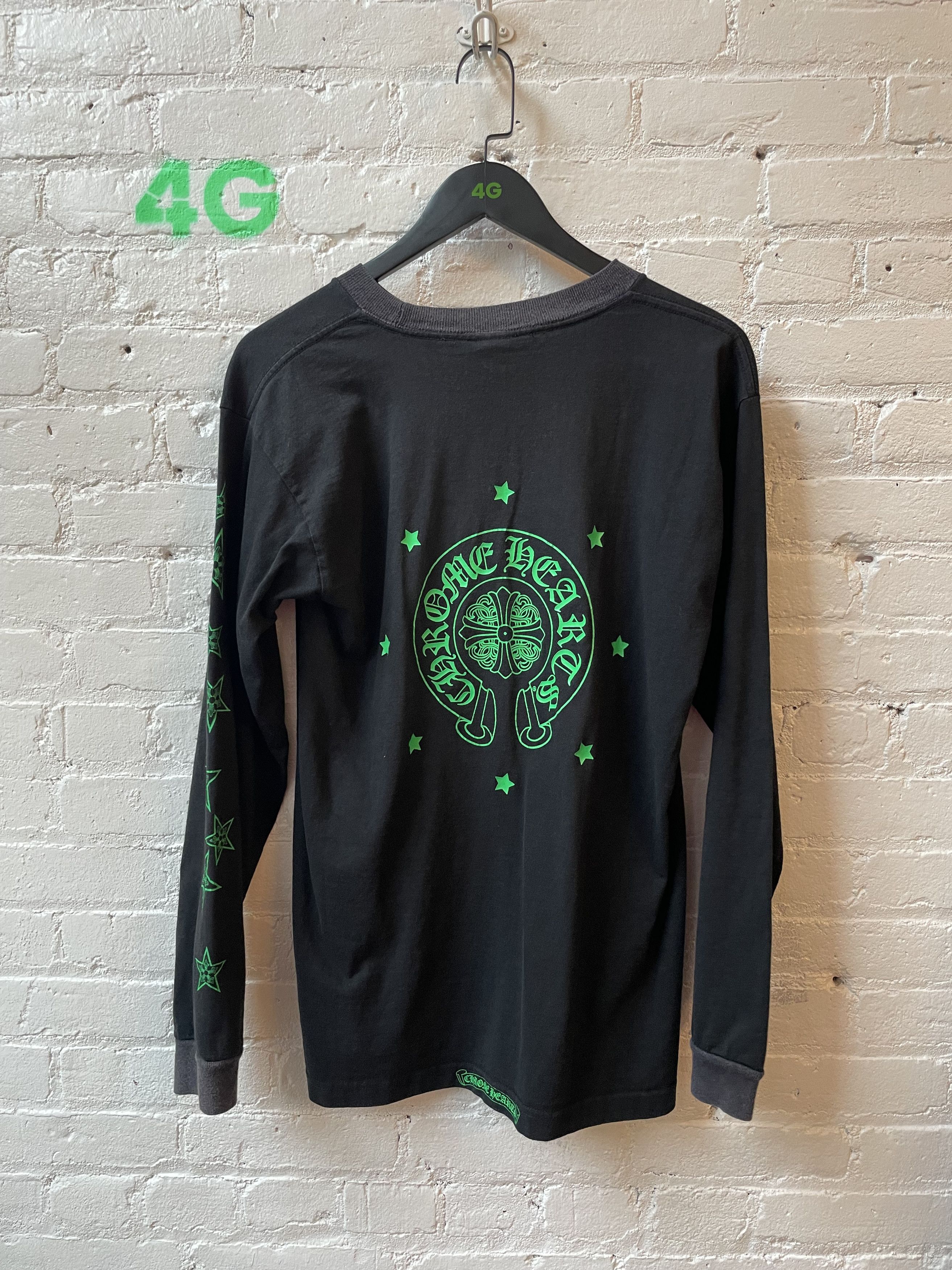 image of Vintage Chrome Hearts Thrashed Long sleeve in Black/Green, Men's (Size Large)