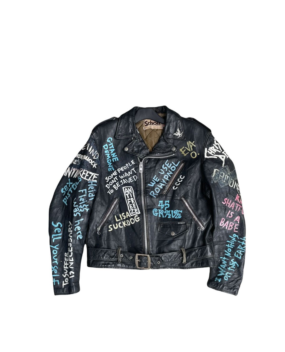 image of VTG Punk Schott Sportswear 80’S Vintage Leather Jacket in Black, Men's (Size Large)