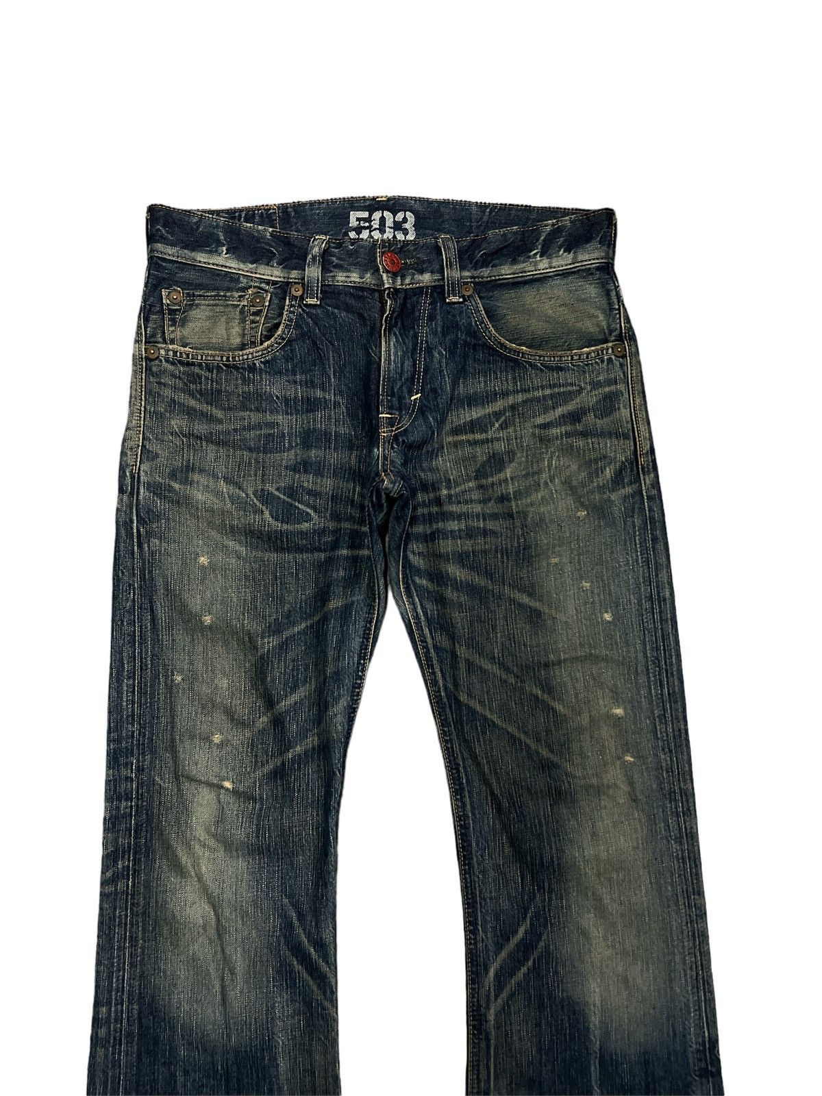 Japanese Brand FLARED💥EDWIN 503 BLUE TRIP DISTRESSED DENIM PANT Size US 30 / EU 46 - 3 Thumbnail