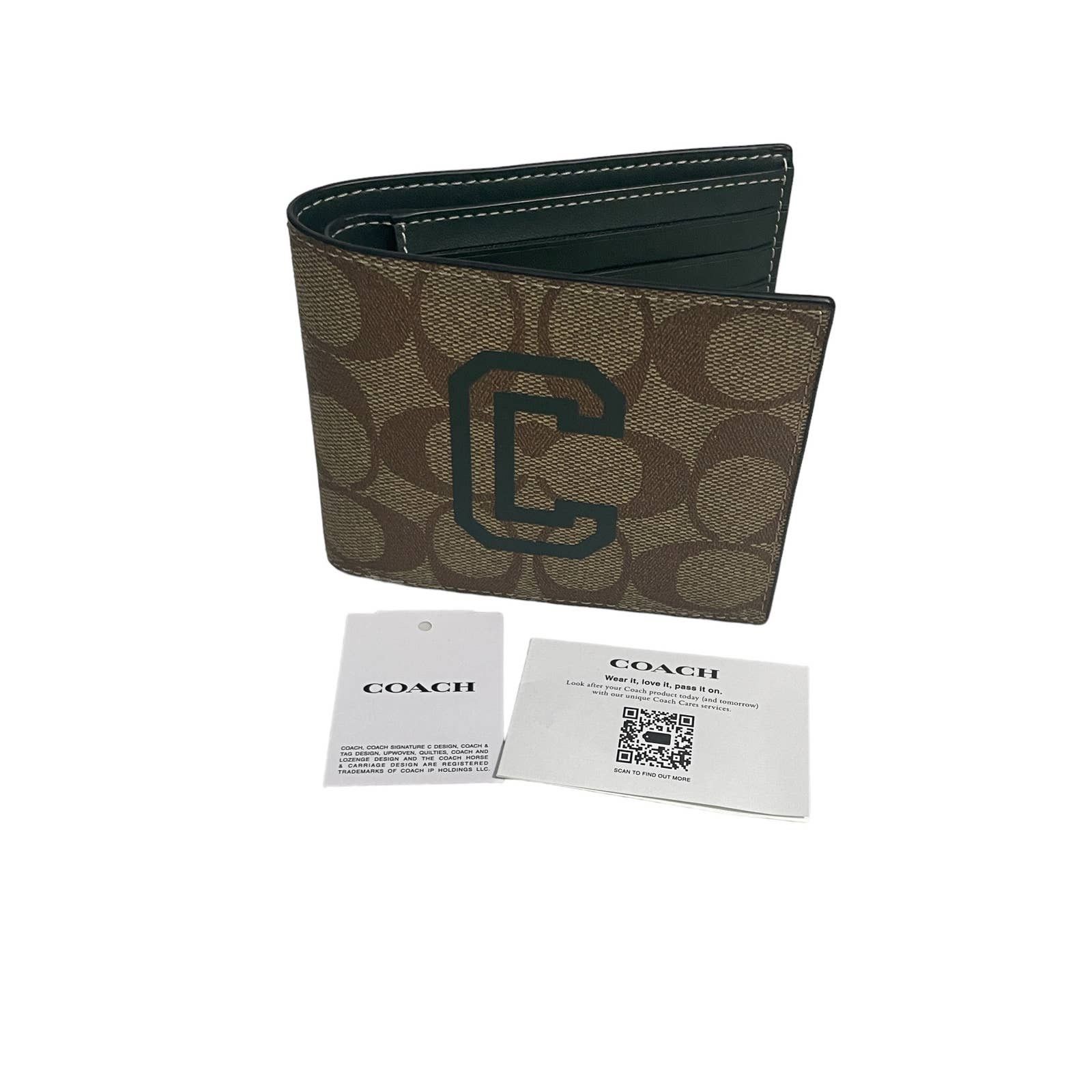 New COACH MEN'S 3 In 1 Wallet In Signature popular Canvas With Varsity Motif