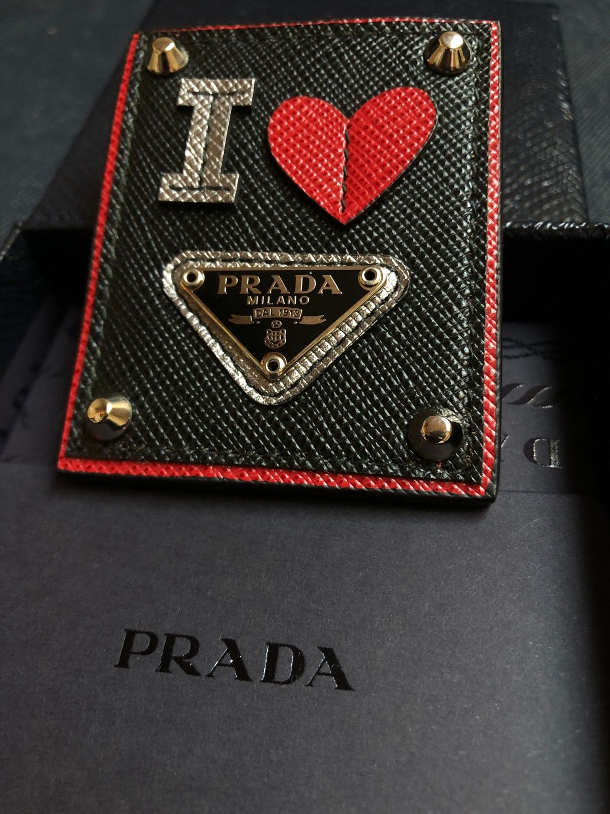 Pre-owned Prada I Love  Trick Con Velcro Badge In Black