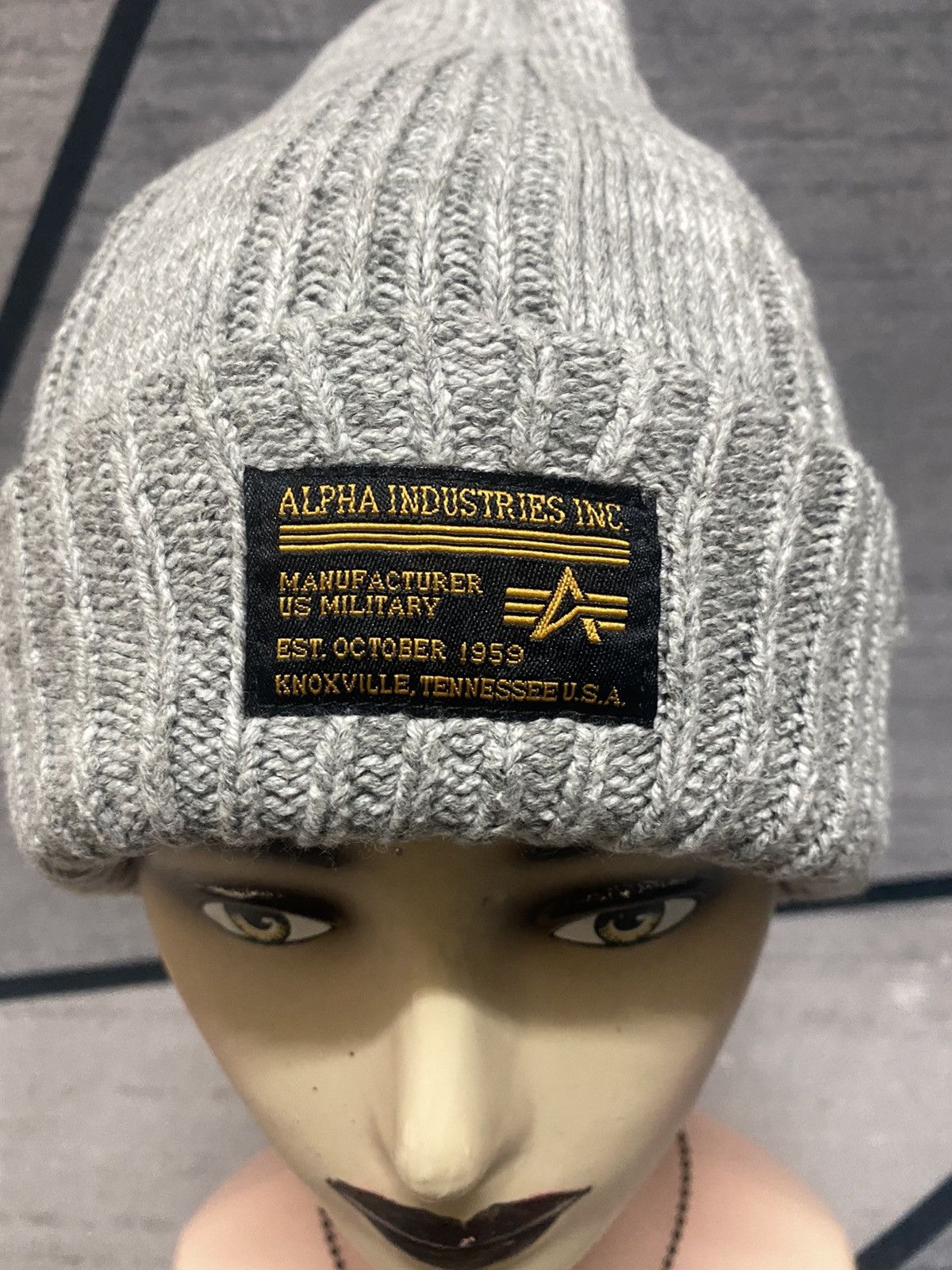 Alpha Industries × Vintage Alpha Industries Inc Patches Grey Beanie Hat Size ONE SIZE - 2 Thumbnail