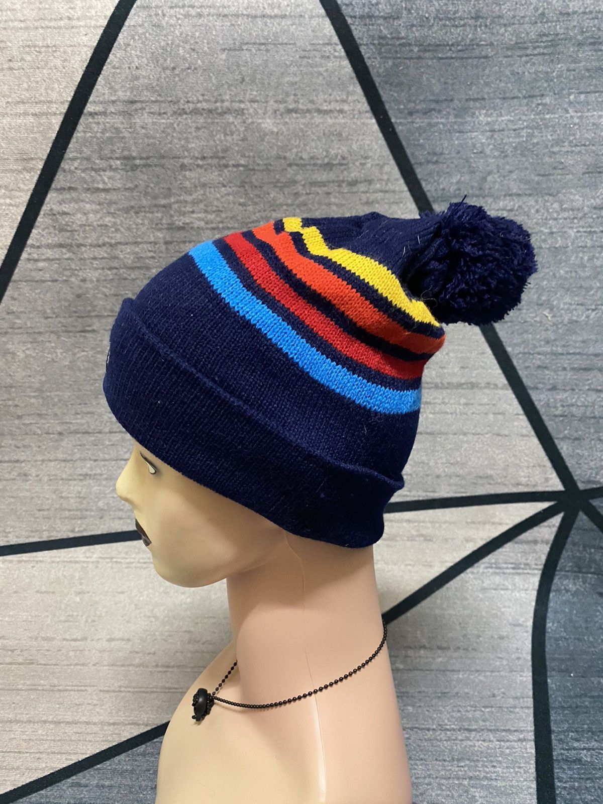 Japanese Brand Activ Patches Stripes Multicolour Beanie Hat Size ONE SIZE - 4 Thumbnail