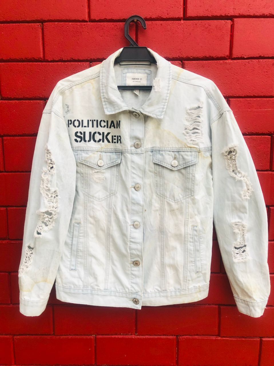image of Vintage Distressed Japanese Designer Fashion Style Jacket in Sky Blue, Men's (Size Medium)