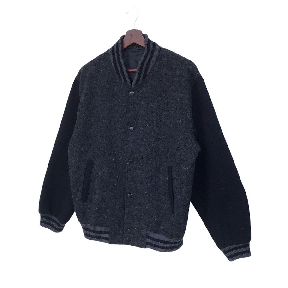 Japanese Brand 💥Sale💥Varsity plain wool jacket made in japan Size US L / EU 52-54 / 3 - 3 Thumbnail