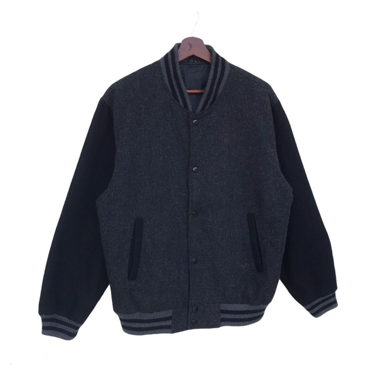 Japanese Brand 💥Sale💥Varsity plain wool jacket made in japan Size US L / EU 52-54 / 3 - 2 Thumbnail