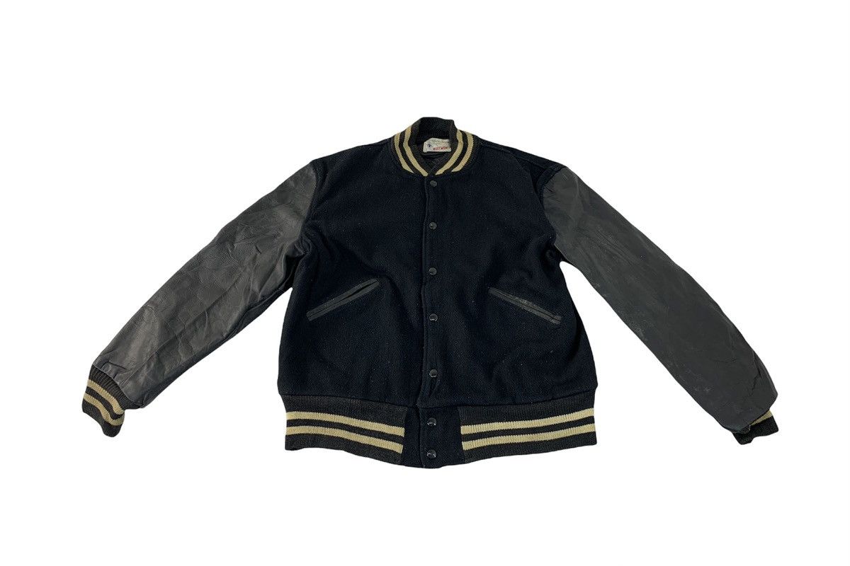 image of 80's Butwin Leather Sleeve Varsity Jacket Button in Black, Men's (Size Large)