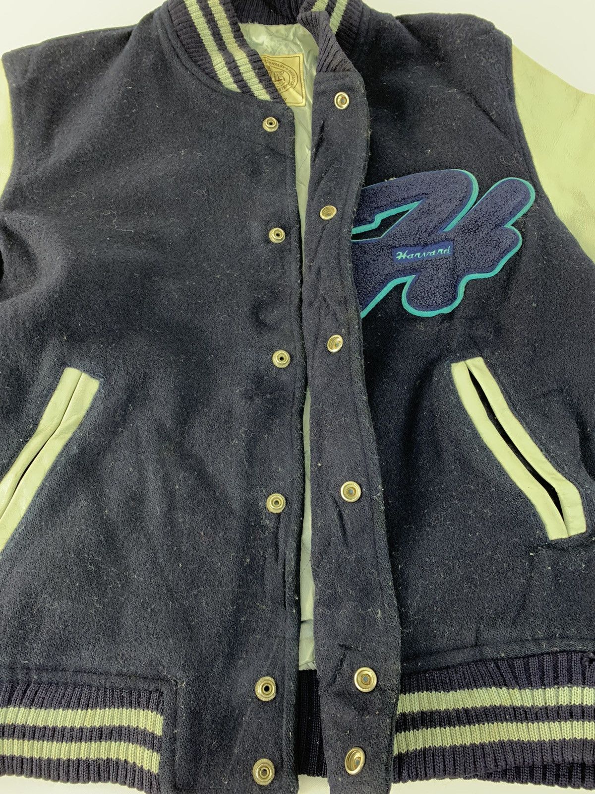 Leather 90s Varsity Jacket Havard Company Leather Sleeve Snap Button Size US M / EU 48-50 / 2 - 4 Thumbnail