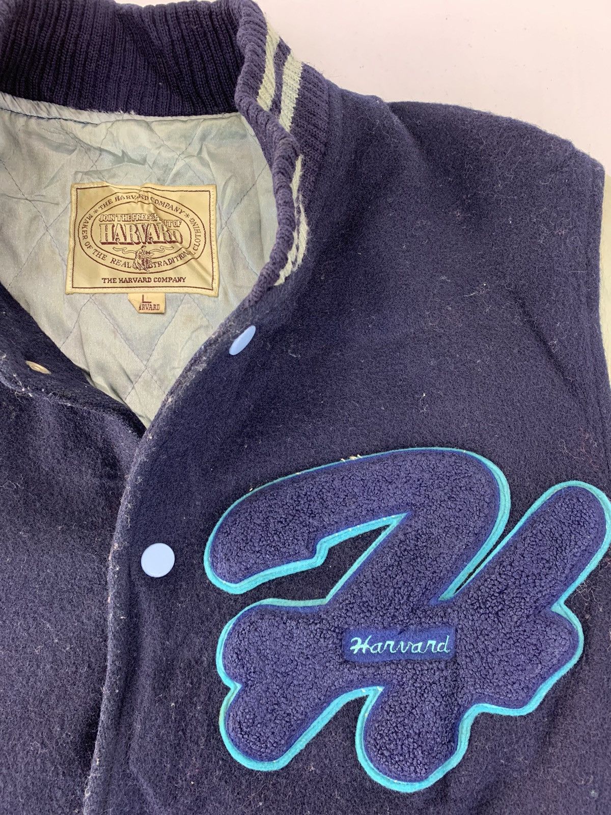 Leather 90s Varsity Jacket Havard Company Leather Sleeve Snap Button Size US M / EU 48-50 / 2 - 2 Thumbnail
