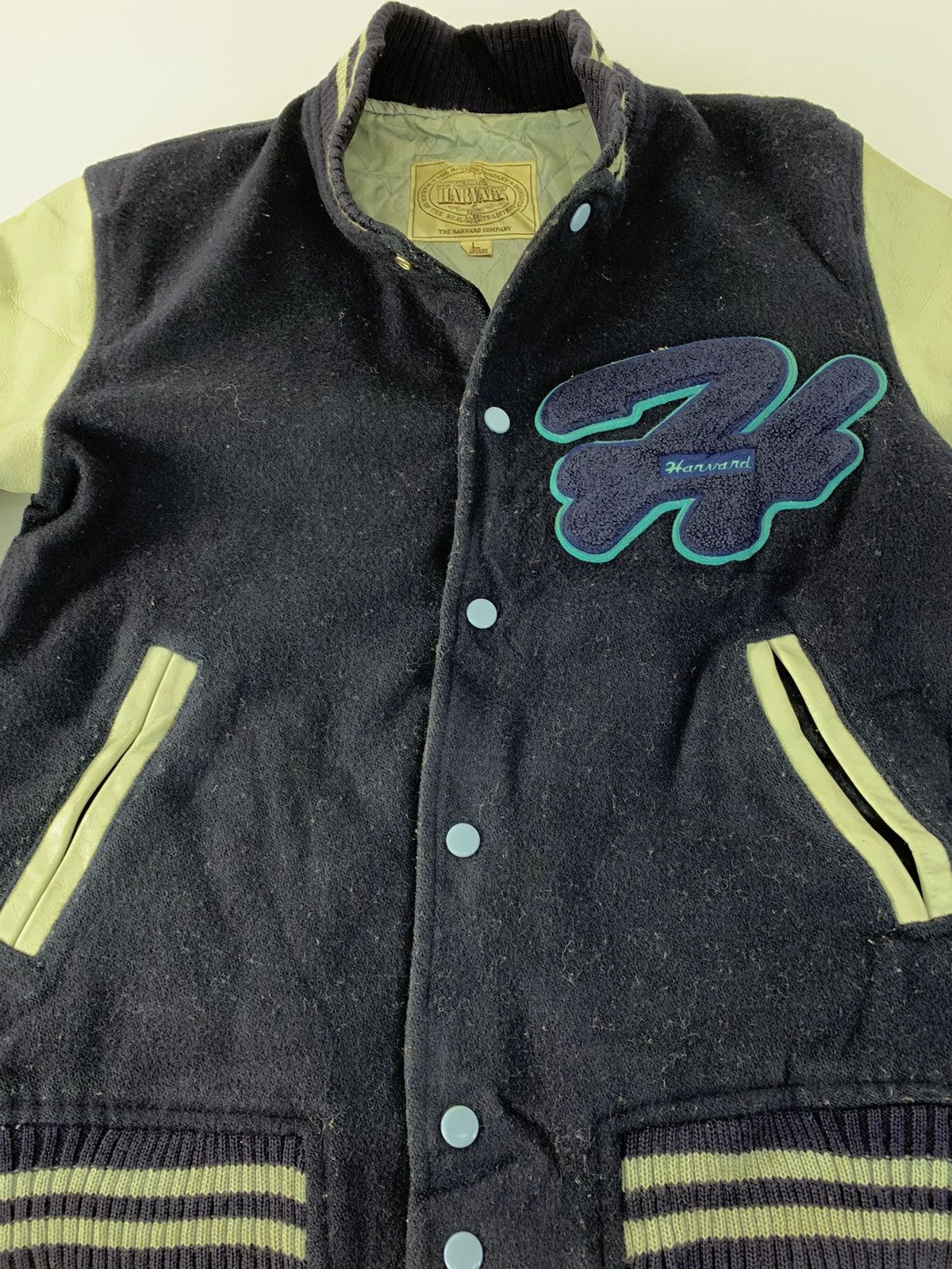 Leather 90s Varsity Jacket Havard Company Leather Sleeve Snap Button Size US M / EU 48-50 / 2 - 3 Thumbnail