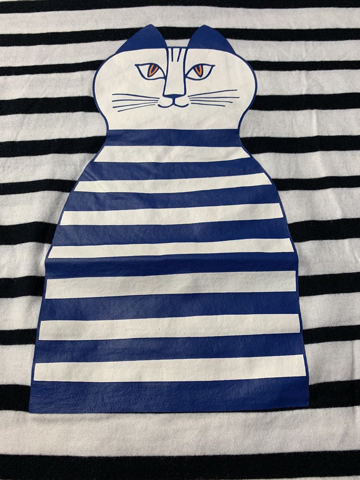 Japanese Brand Uniqlo X Lisa Larson Striped Printed Cat Graphic Tee Size M / US 6-8 / IT 42-44 - 2 Thumbnail