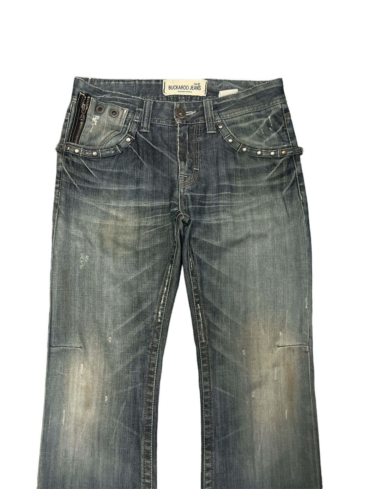 Japanese Brand FLARED💥BUCKARO JEANS STUDDED PUNK DISTRESSED DENIM Size US 30 / EU 46 - 3 Thumbnail