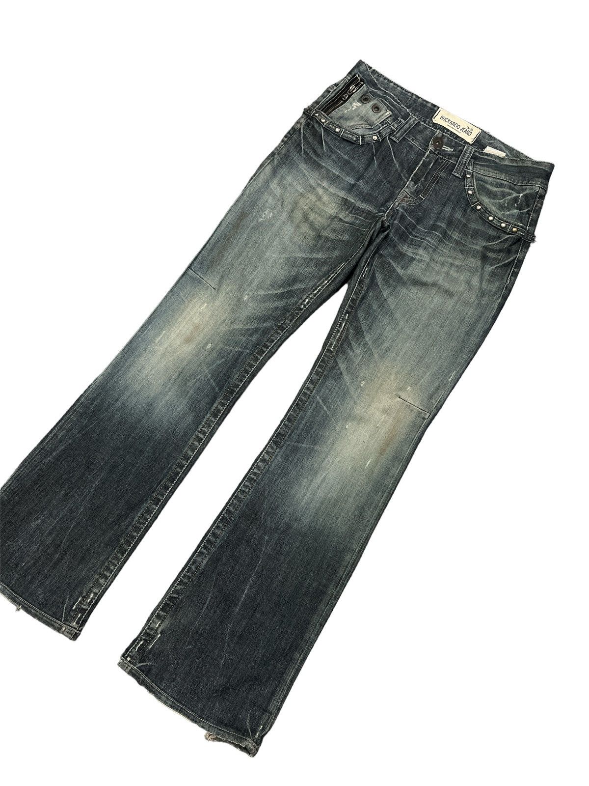 Japanese Brand FLARED💥BUCKARO JEANS STUDDED PUNK DISTRESSED DENIM Size US 30 / EU 46 - 4 Thumbnail