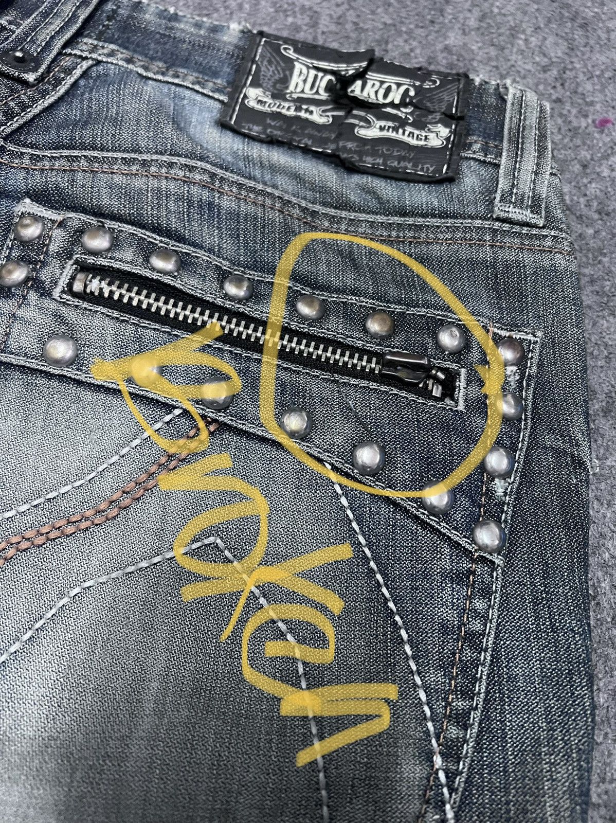 Japanese Brand FLARED💥BUCKARO JEANS STUDDED PUNK DISTRESSED DENIM Size US 30 / EU 46 - 9 Thumbnail